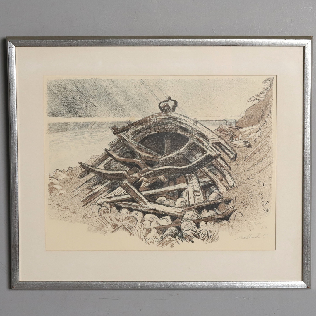 ROLAND SVENSSON. FÄRGLITOGRAFI, No. 270/310, "Skeppsvrak", signerad.