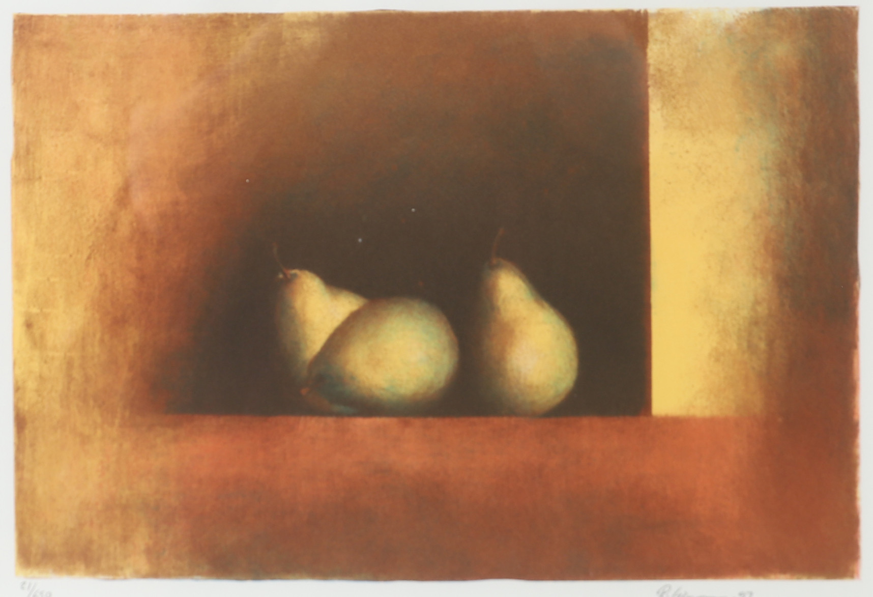 RIKARD GÖRANSSON. Stilleben med päron, färglitografi, signerad R. Göransson -97.
