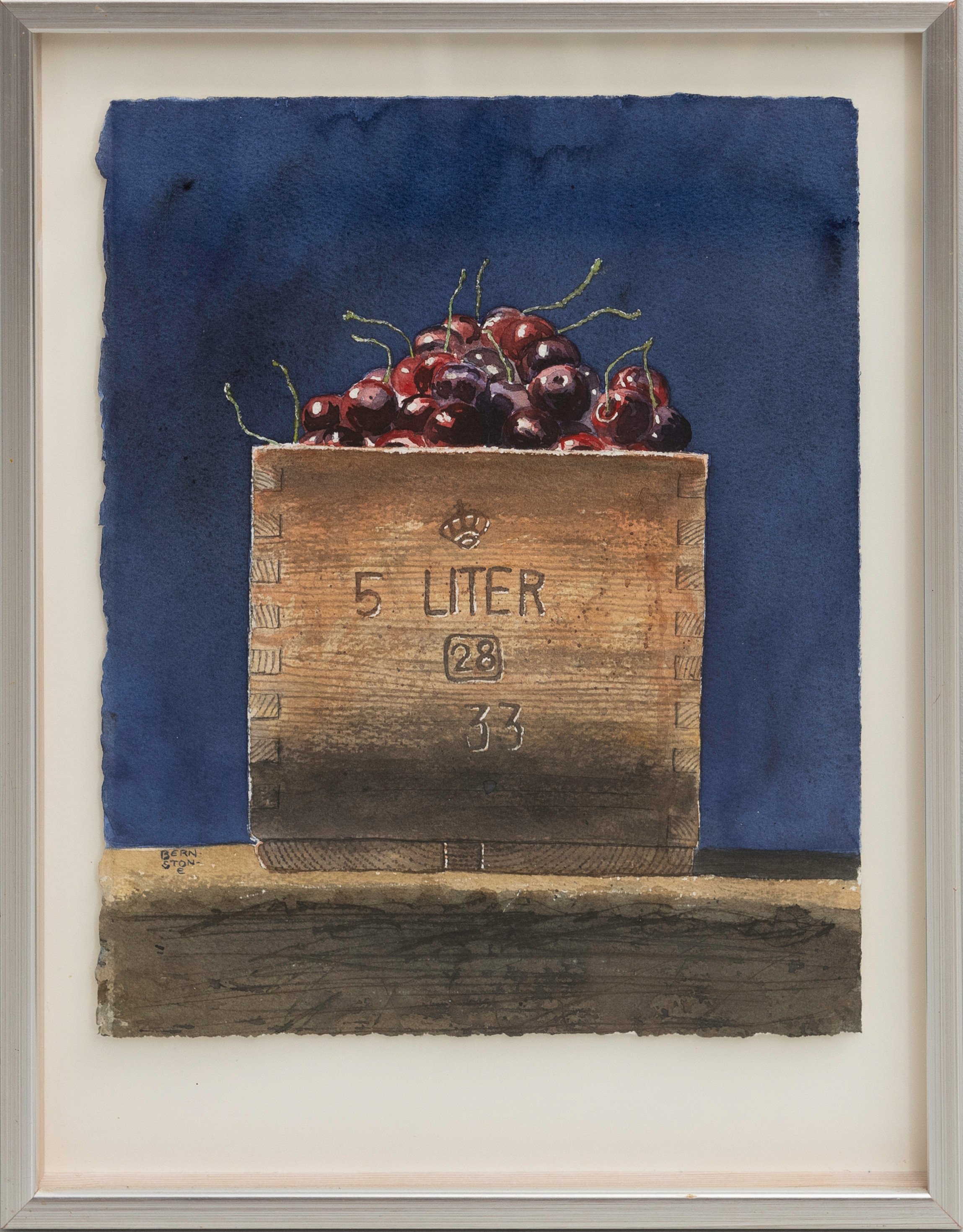KAJ BERNSTONE ( 1946-). Körsbär i låda, akvarell på papper, signerad Bernstone.