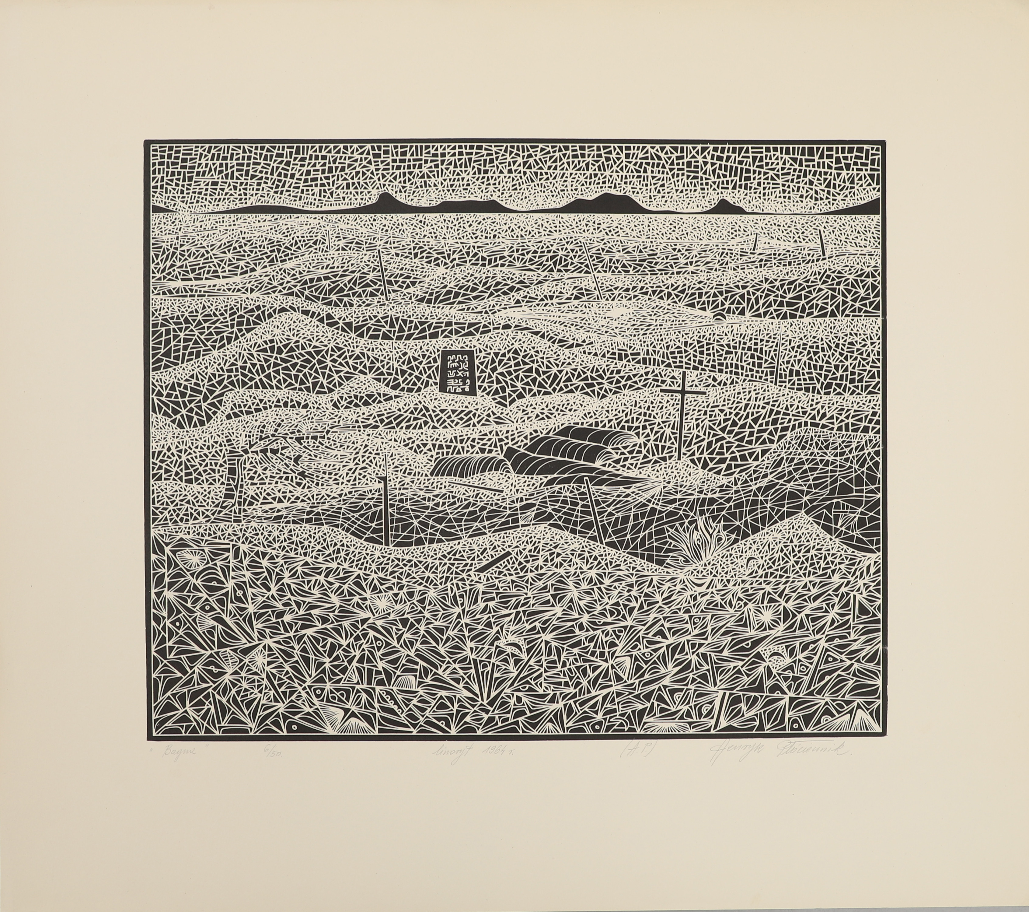 HENRYK PLOCIENNIK (1933-2020). "Bagna", linoleumsnitt, signerat, daterat 1964 och numrerat 6/50.