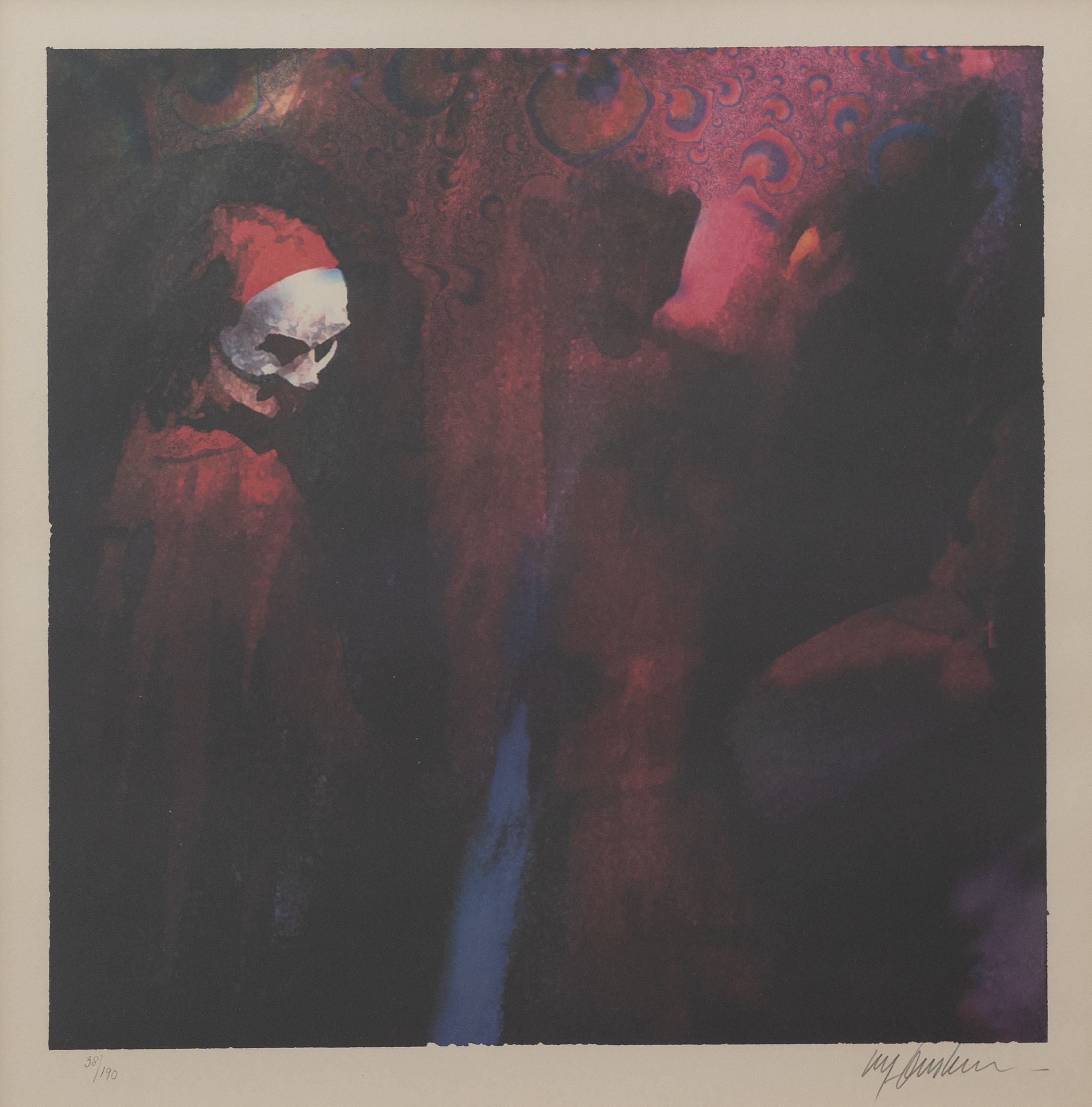 ULF ONSBERG. Maskerad man, litografi nr 38/190, signerad.