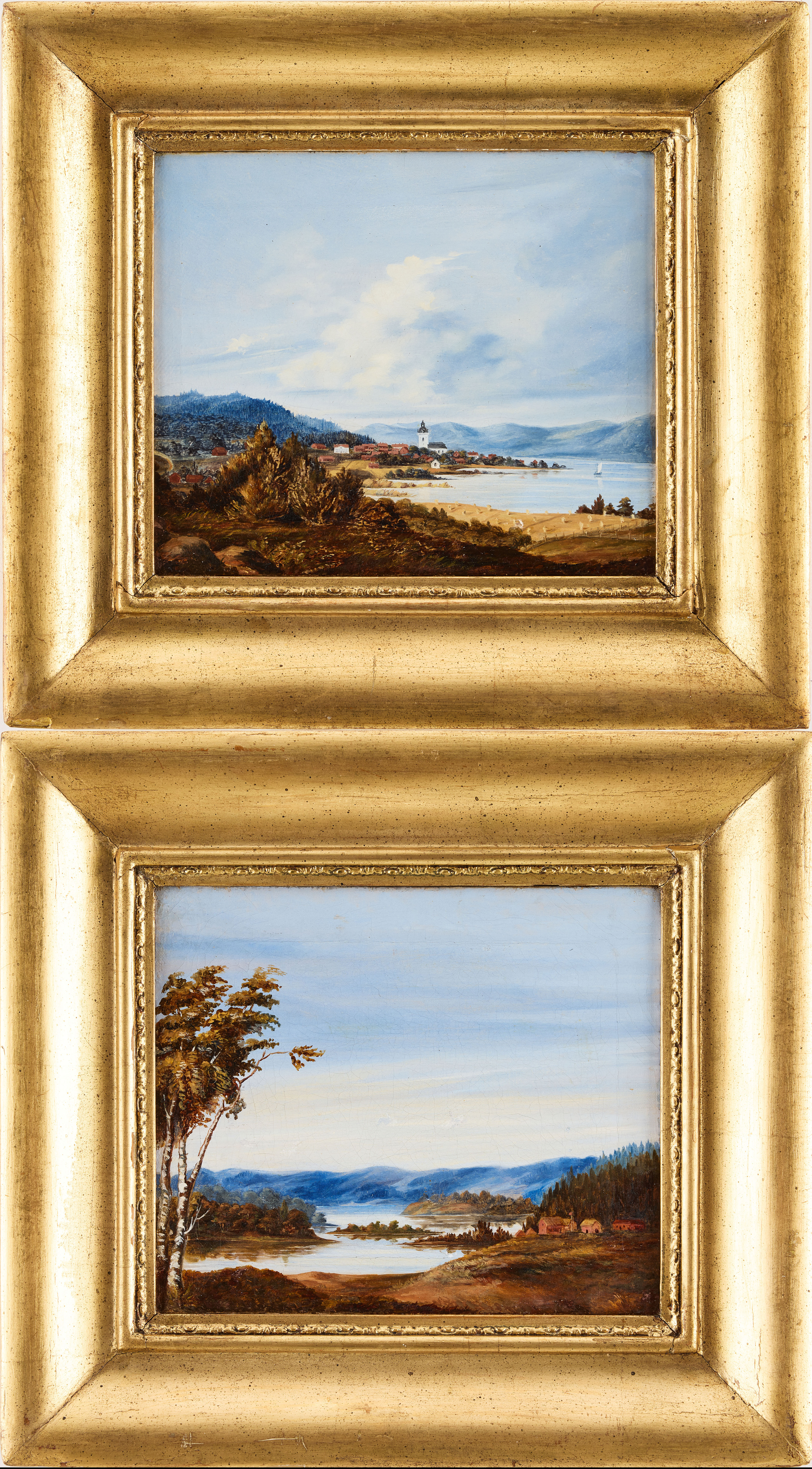 HÖCKERT JOHAN FREDRIK. "Utsikt över Nora" samt "Utsikt från trakten av Nora” (2 st).