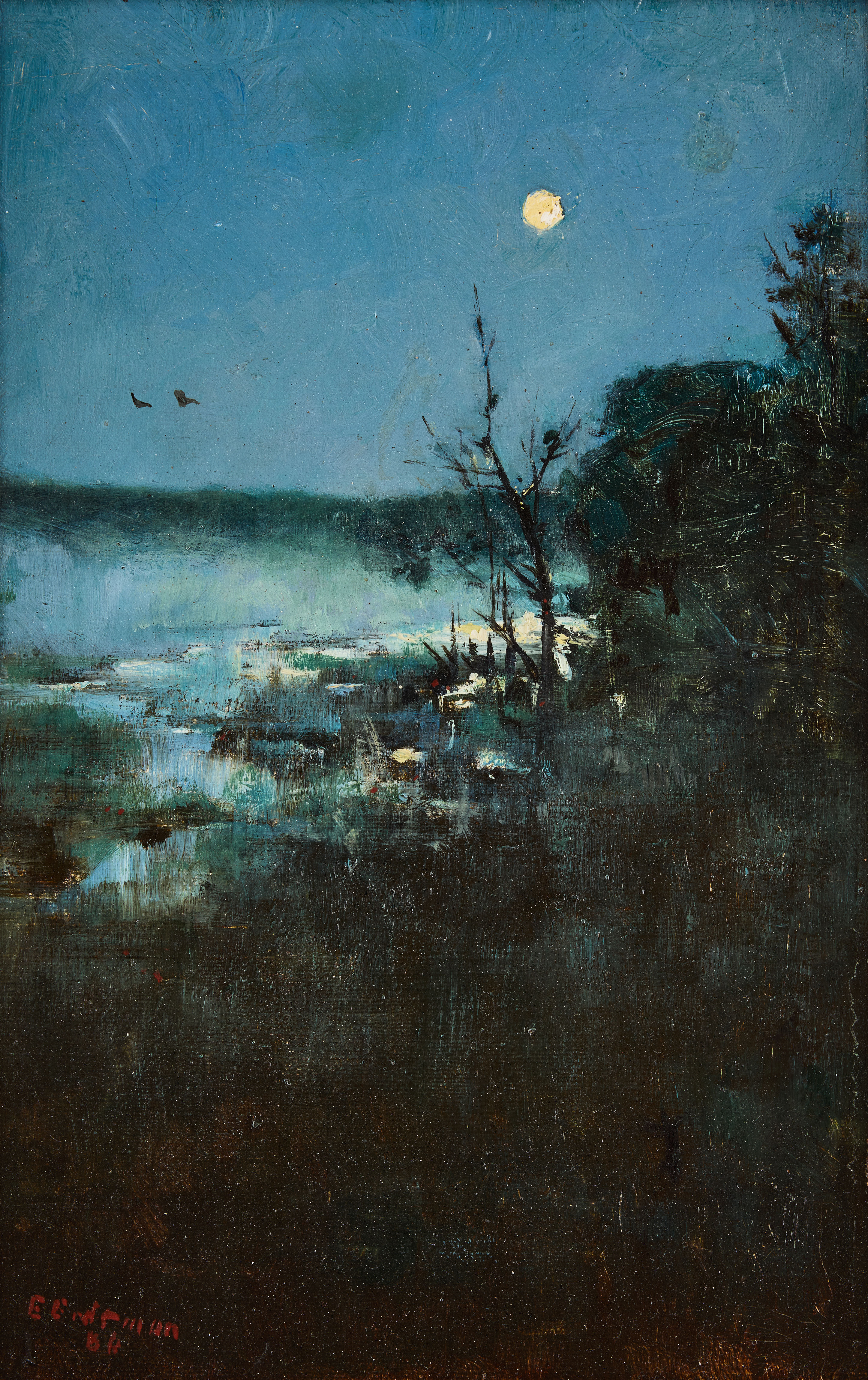 ELIAS ERDTMAN. Månsken över vattendrag (Heyst-sur-Mer, Belgien).