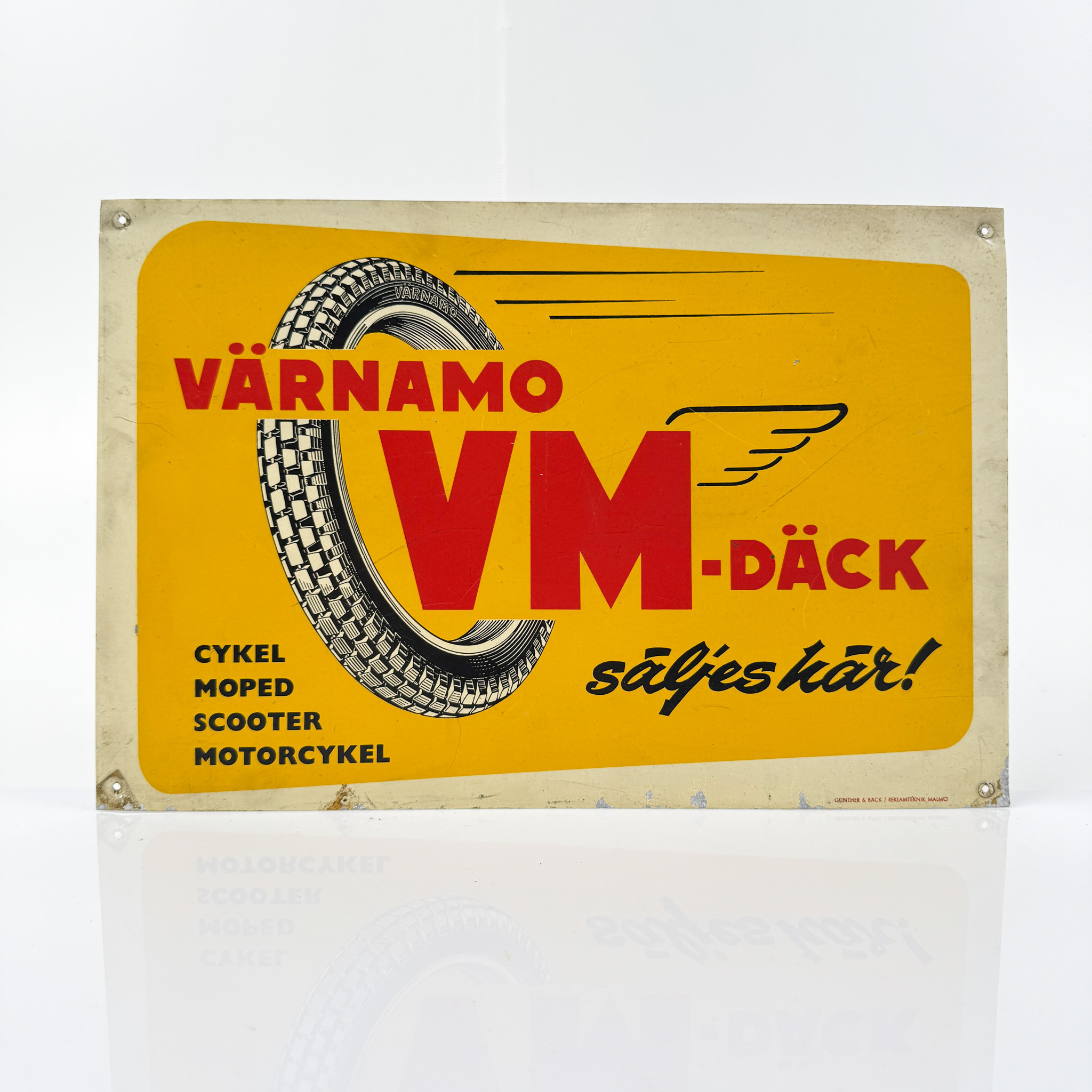VÄRNAMO VM- DÄCK, plåtskylt, 1950-tal, Sverige.