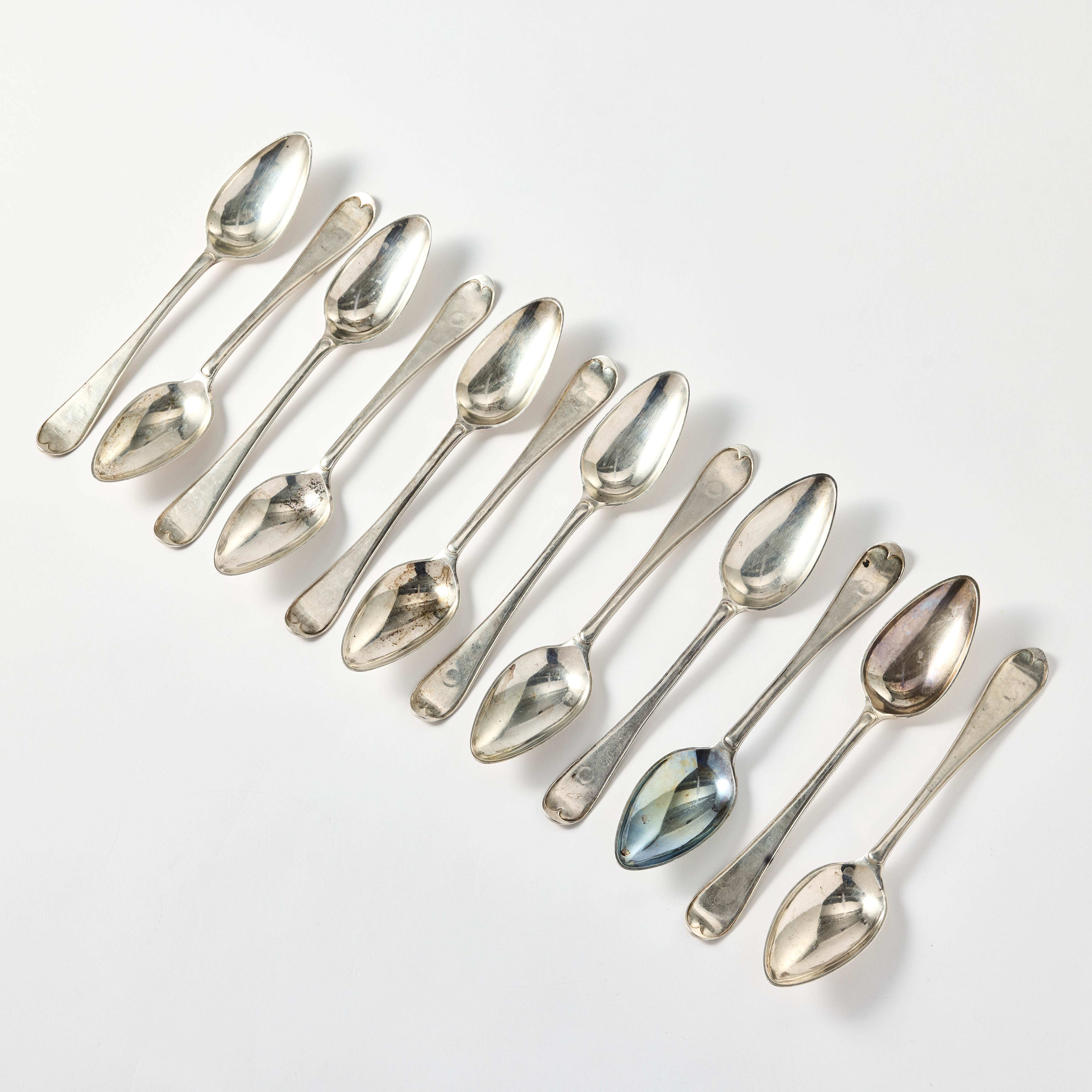 DIEDRICH SCHVART. Dessertskedar, 12 stycken, silver, Karlskrona 1804-1813 (6+2+1+3). Gammalsvensk modell.