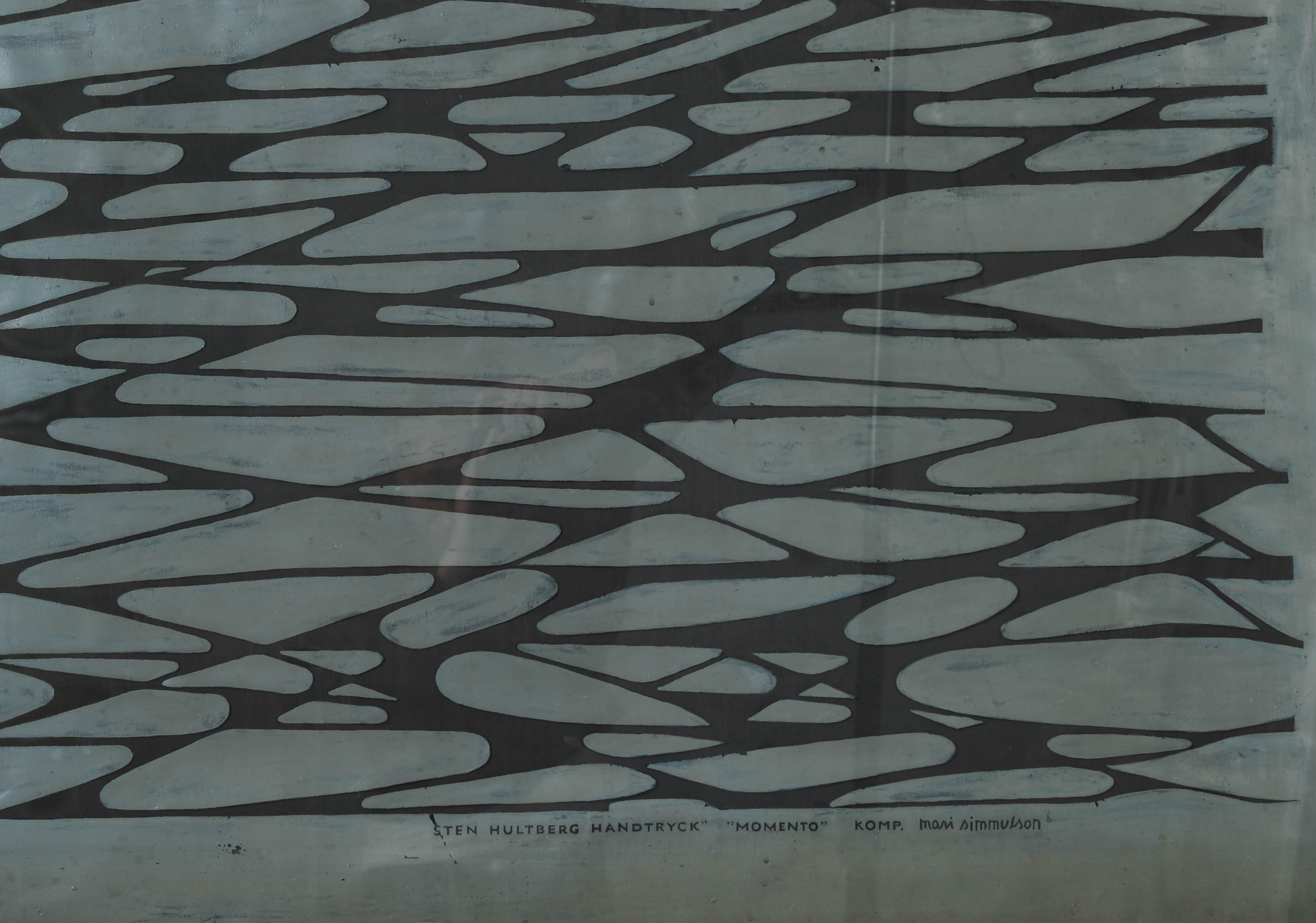 MARI SIMMULSON. "Momento", screentryck, Sten Hultbergs tygtryckeri, Dala-Floda, 1954/55.