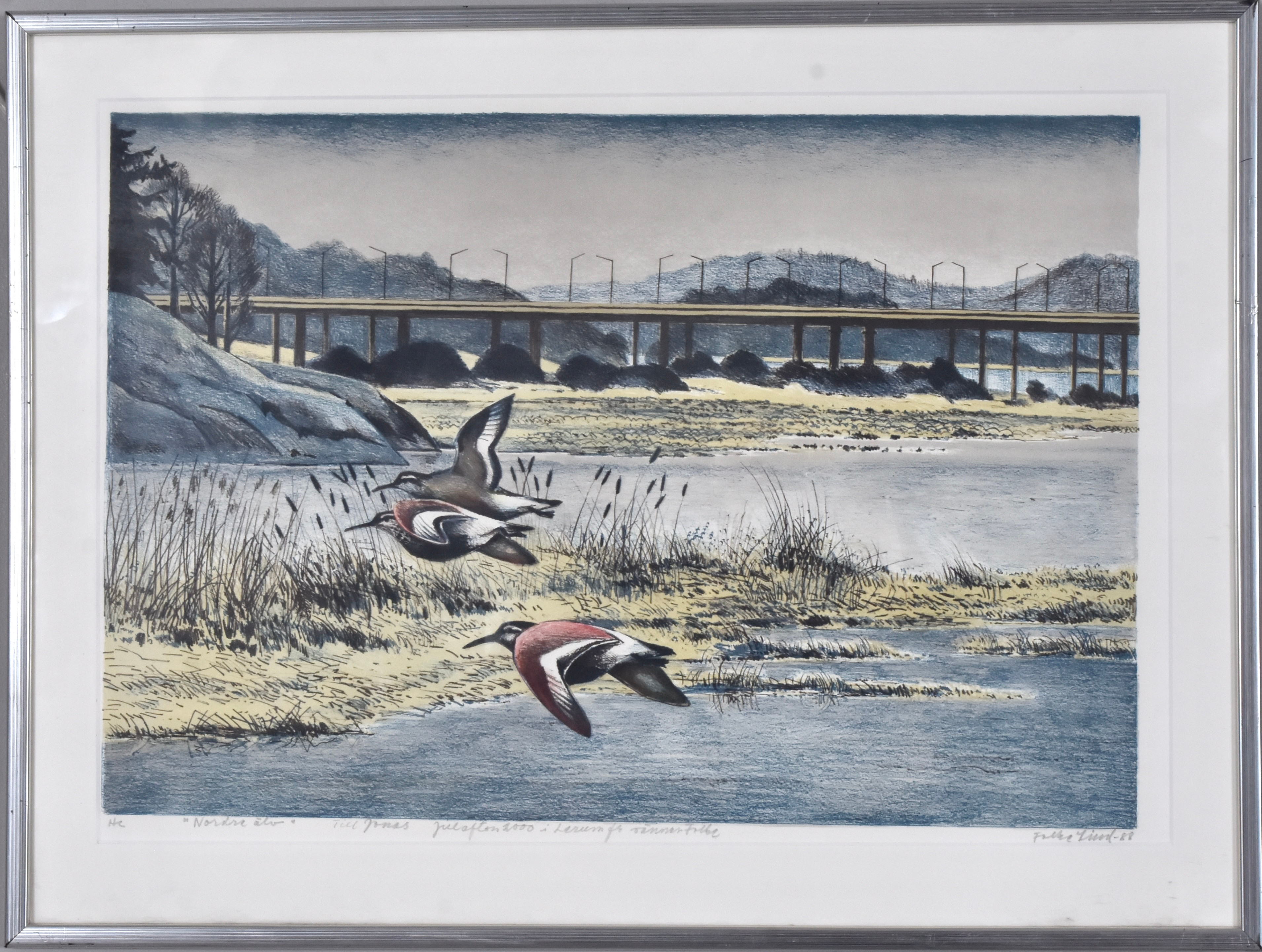 FOLKE LIND. färglitografi, "Nordre Älv".