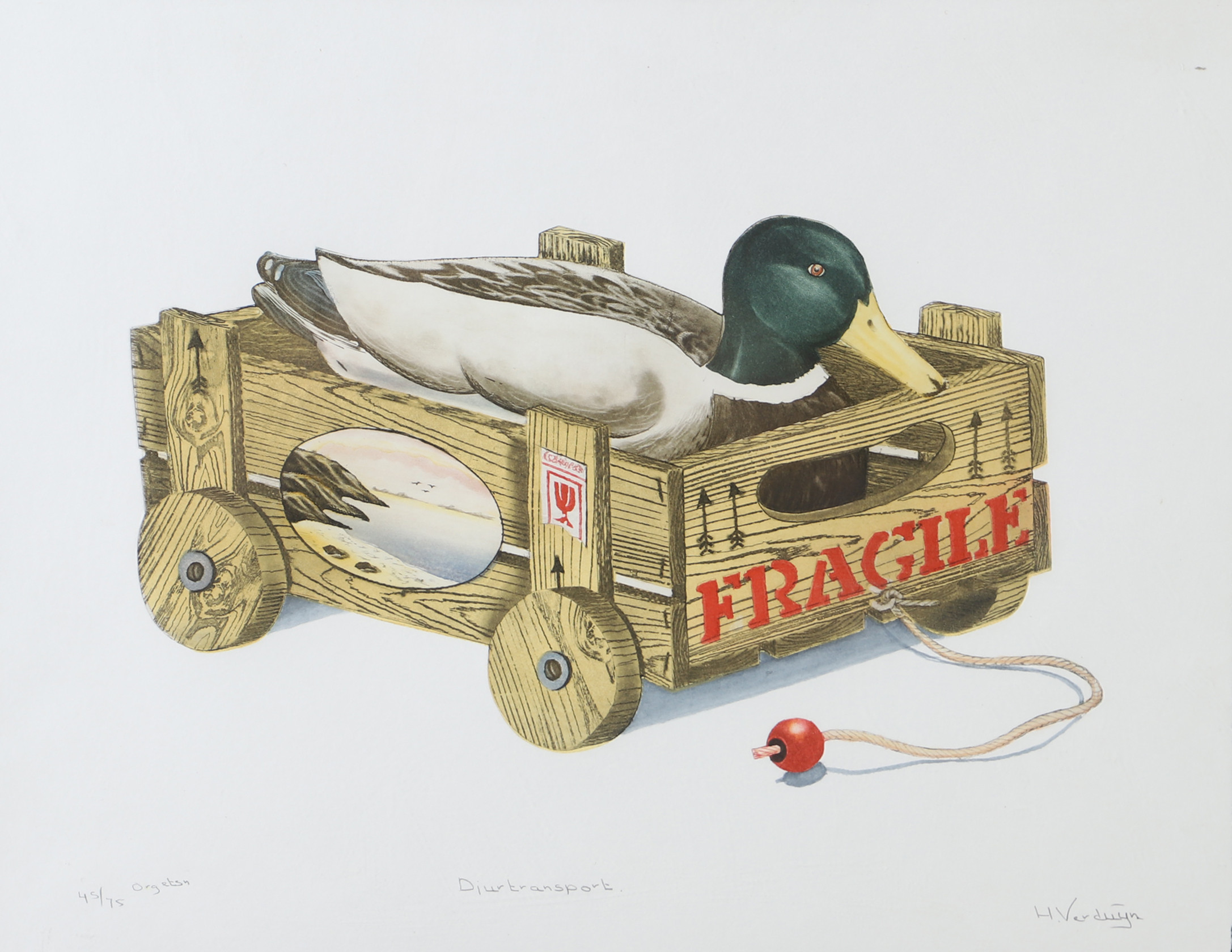 HANS VERDUYN. "Djurtransport", färgetsning, 45/75, signerad.