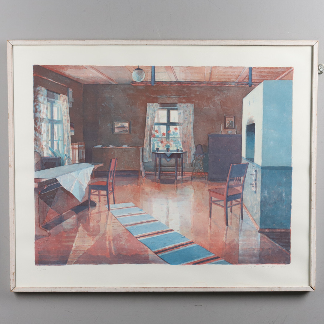 MARJATTA HANIJOKKI. LITOGRAFI, "Vardagsrum", No. 81/360, signerad.