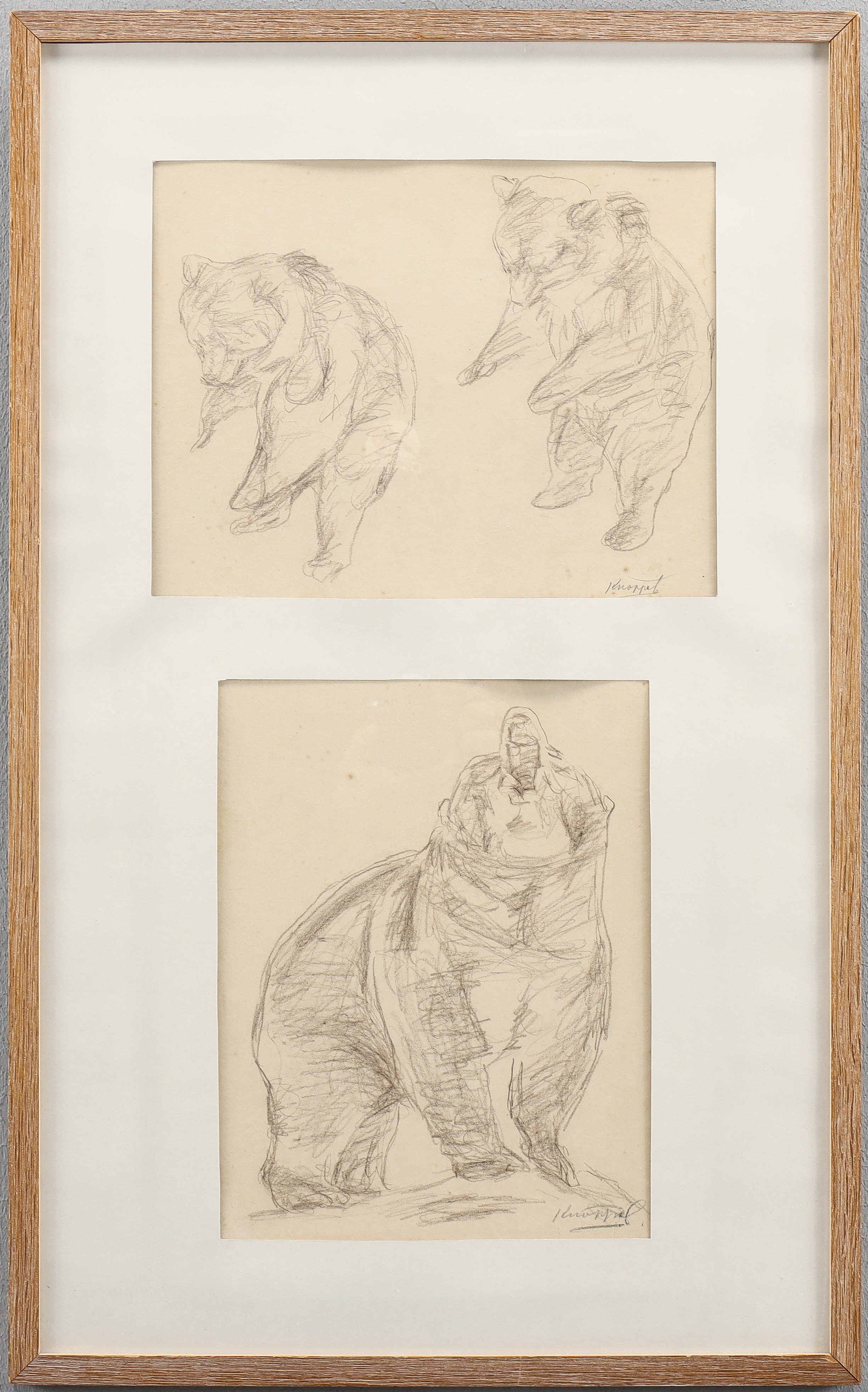 ARVID KNÖPPEL. Blyertsteckningar 2 stycken, samramade, signerade.