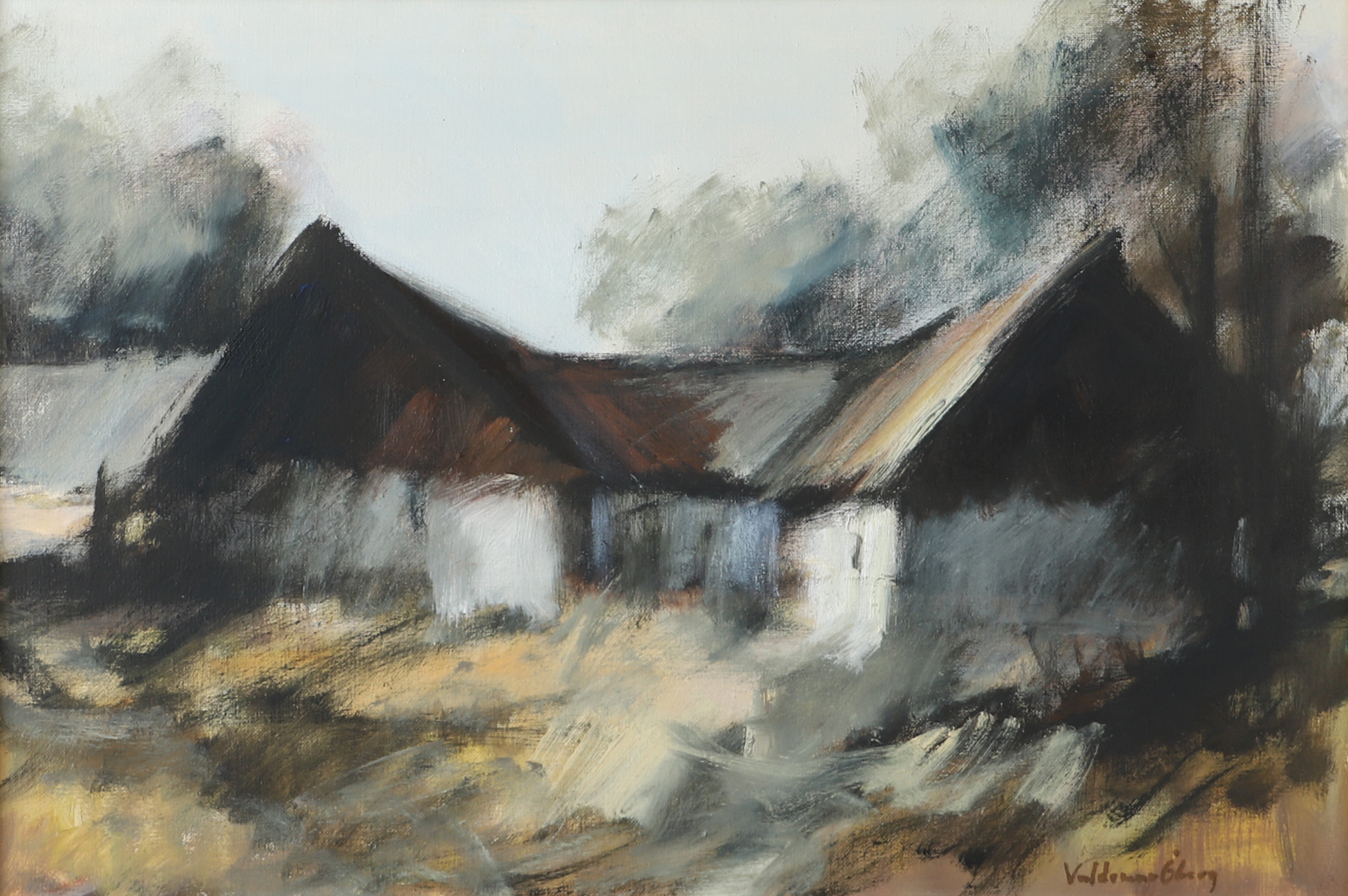 VALDEMAR ÖBERG. Torp, olja på duk, signerad.