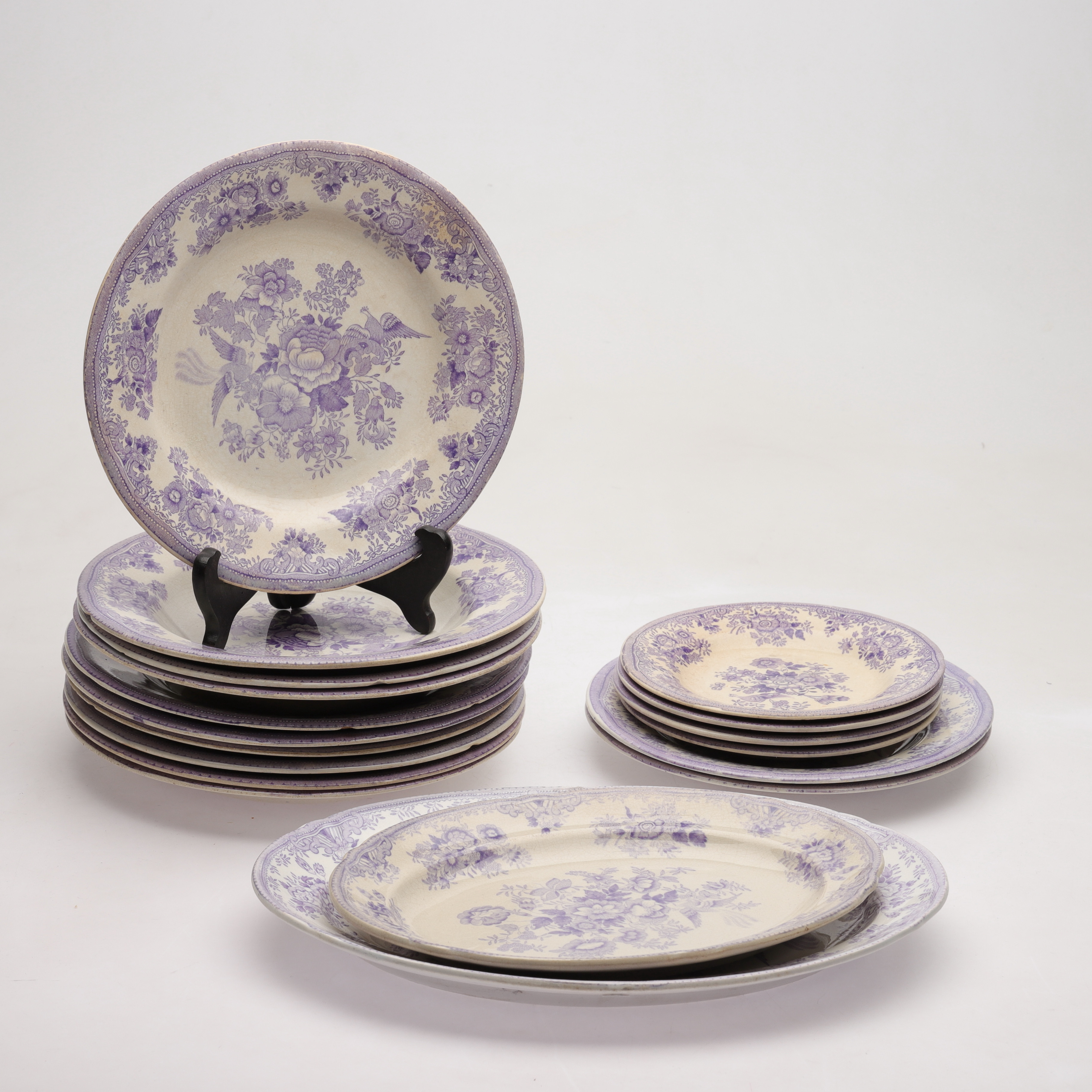 SERVISDELAR, 18 delar, flintgods, "Asiatic Pheasant/Fasan", Gustavsberg.