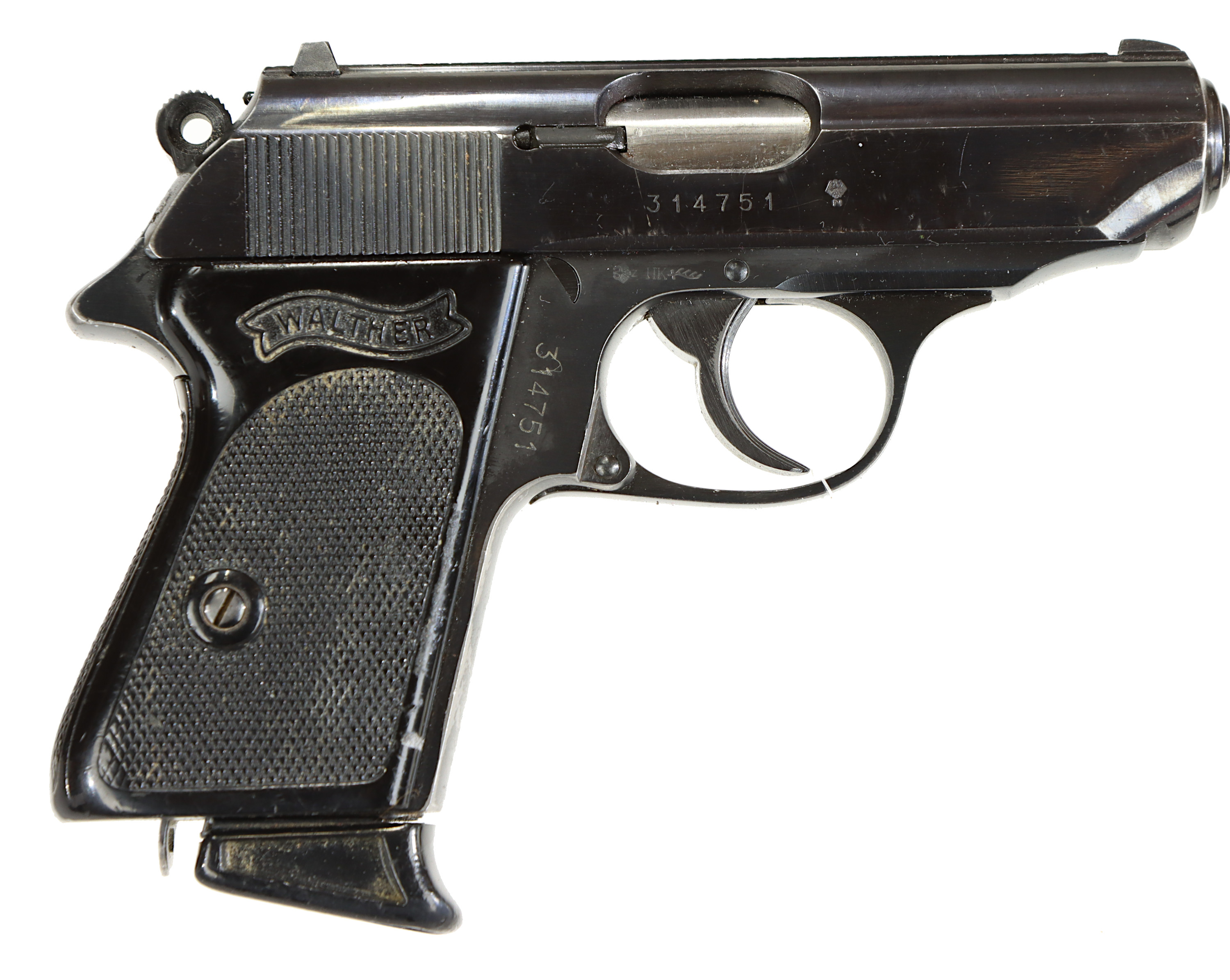 PISTOL, fabrikat Walther Ulm, modell PPK, kaliber 7,65mm, tillv.nr 314751.