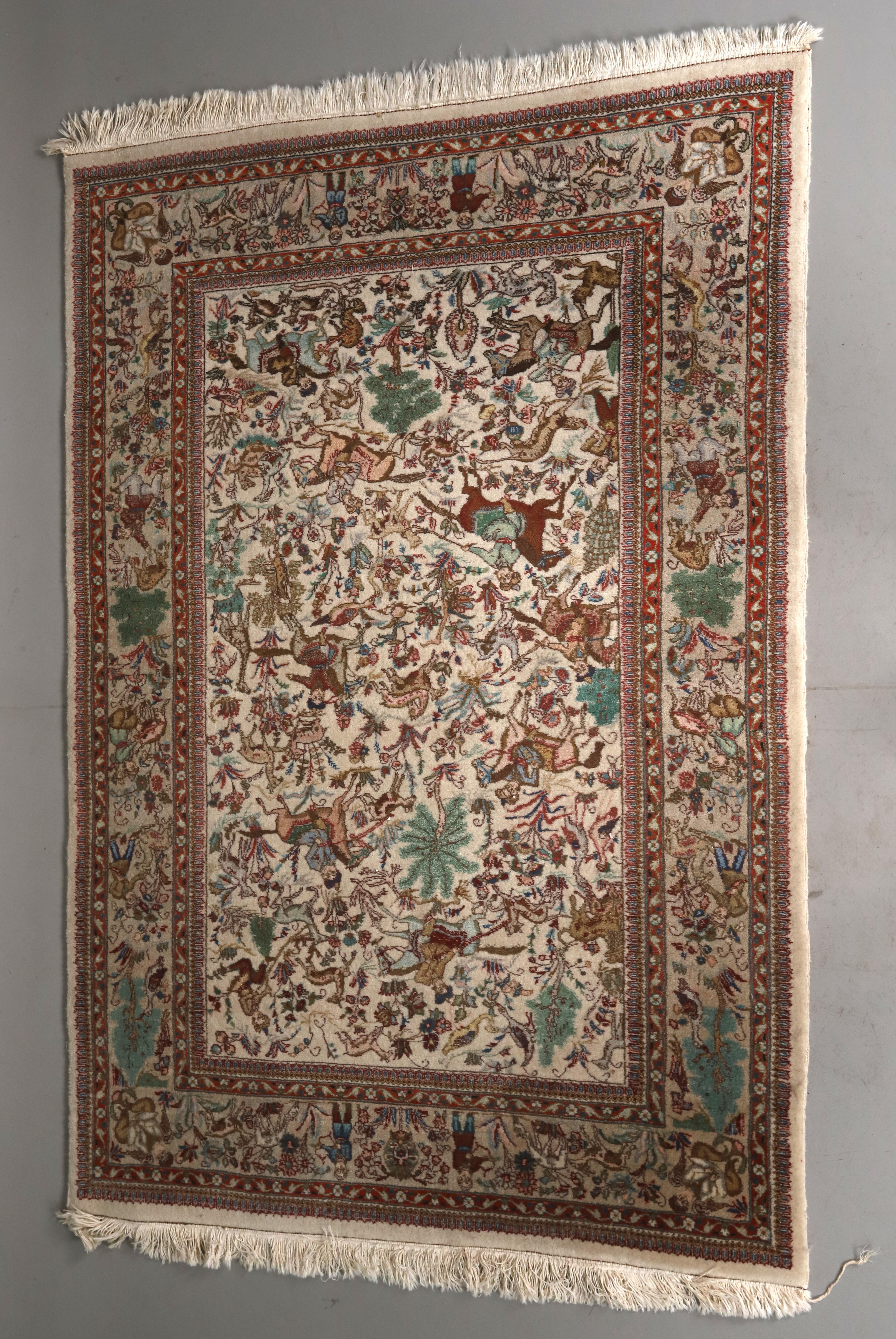MATTA. Tabriz, figuralt jaktmotiv, 140 x 202 cm.