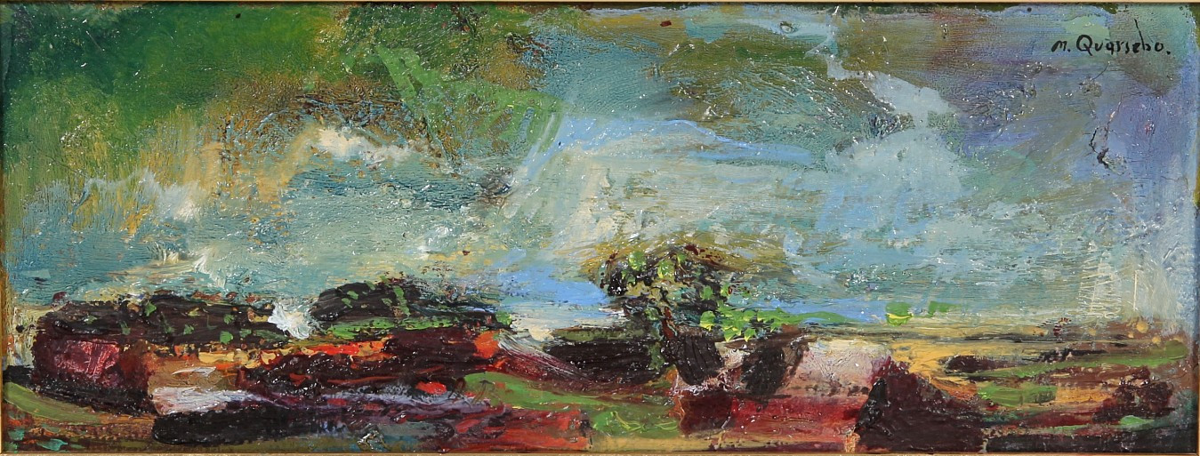MICHAEL QVARSEBO. f 1945. Olja på pannå, "Visionärt landskap", signerad -71.
