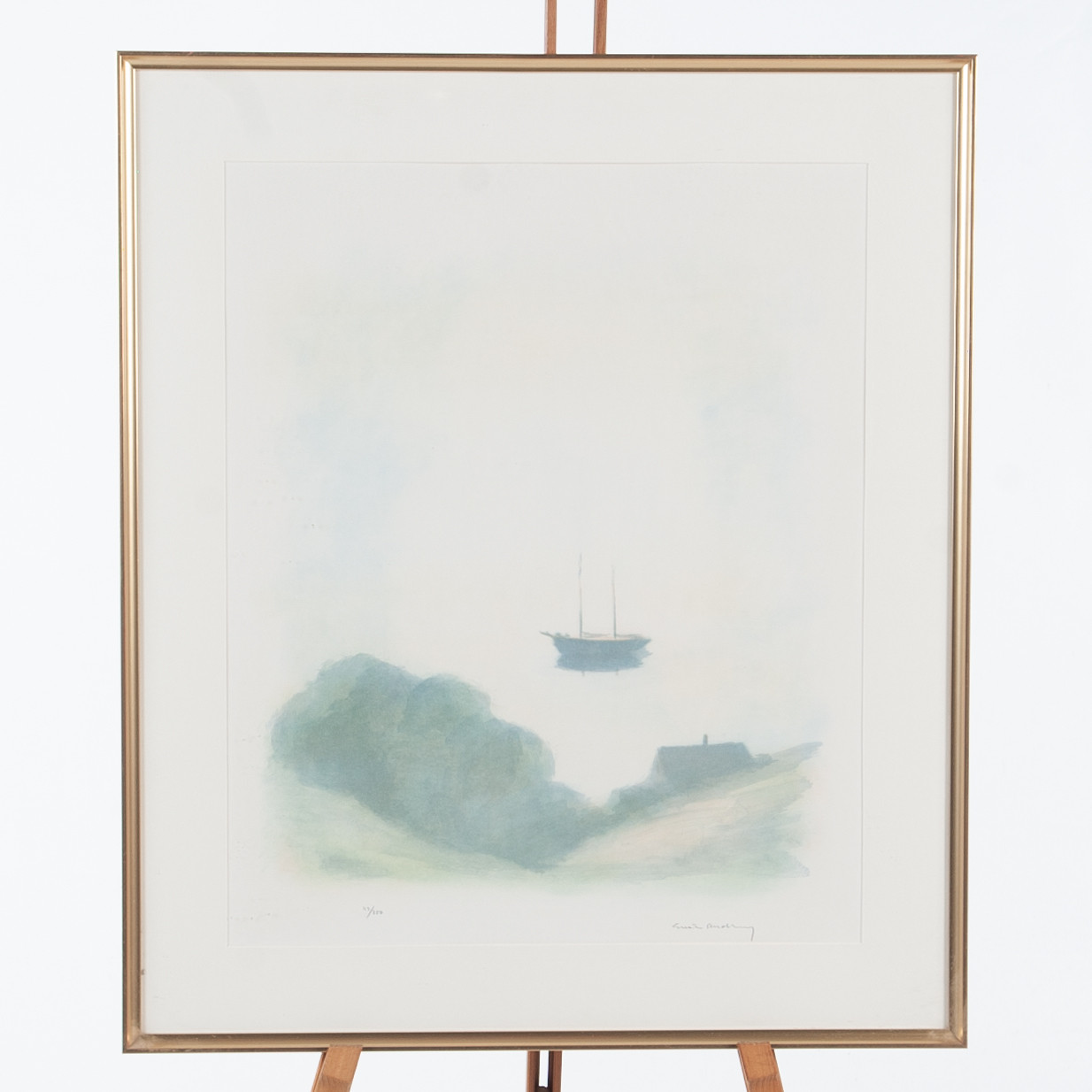 GUSTAV RUDBERG. Litografi båt på stilla vatten, signerad samt numrerad 113/250.