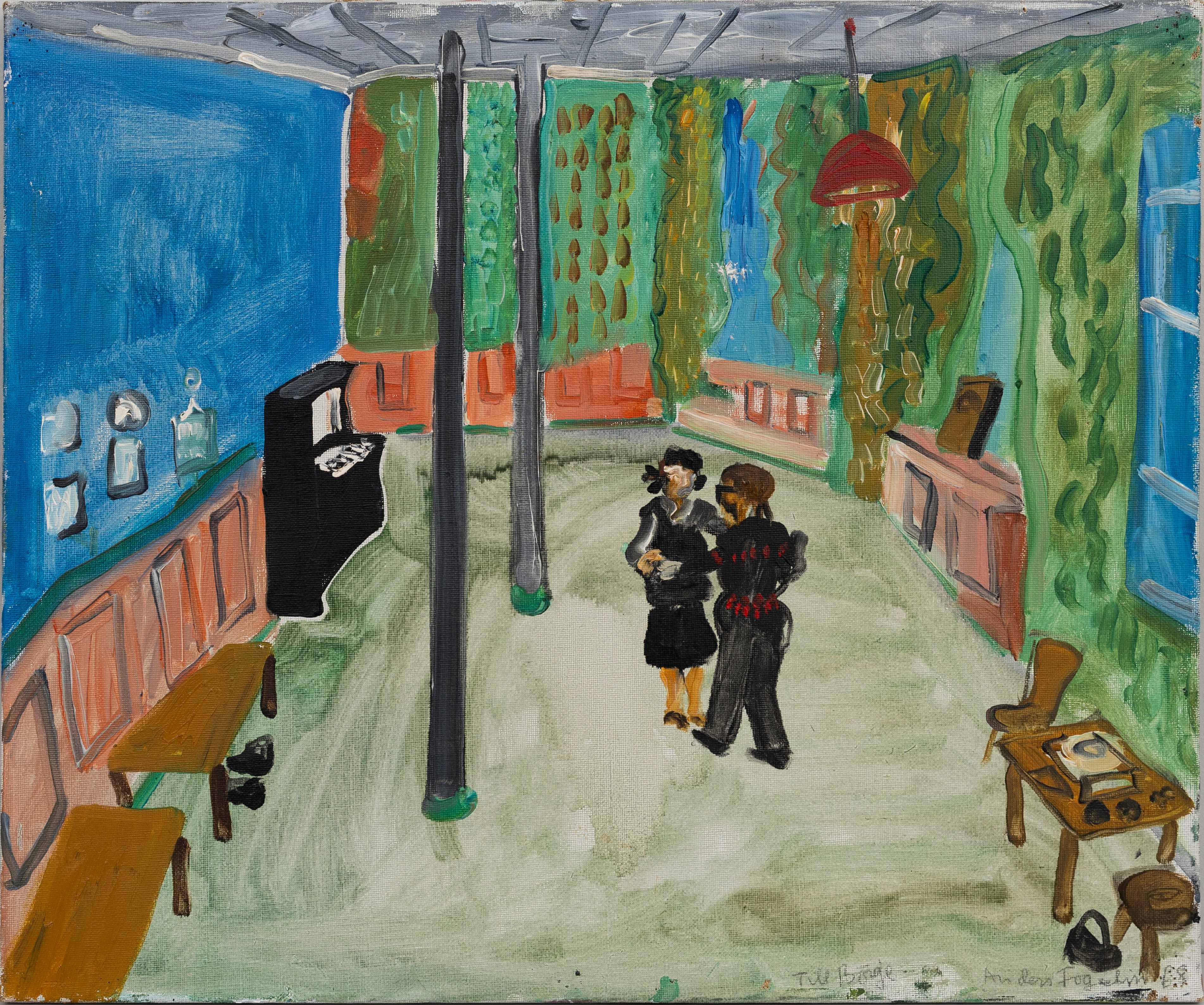 ANDERS FOGELIN. Ensamma kvar på dansgolvet, olja på duk, signerad, dedikation "Till börje", daterad 68.