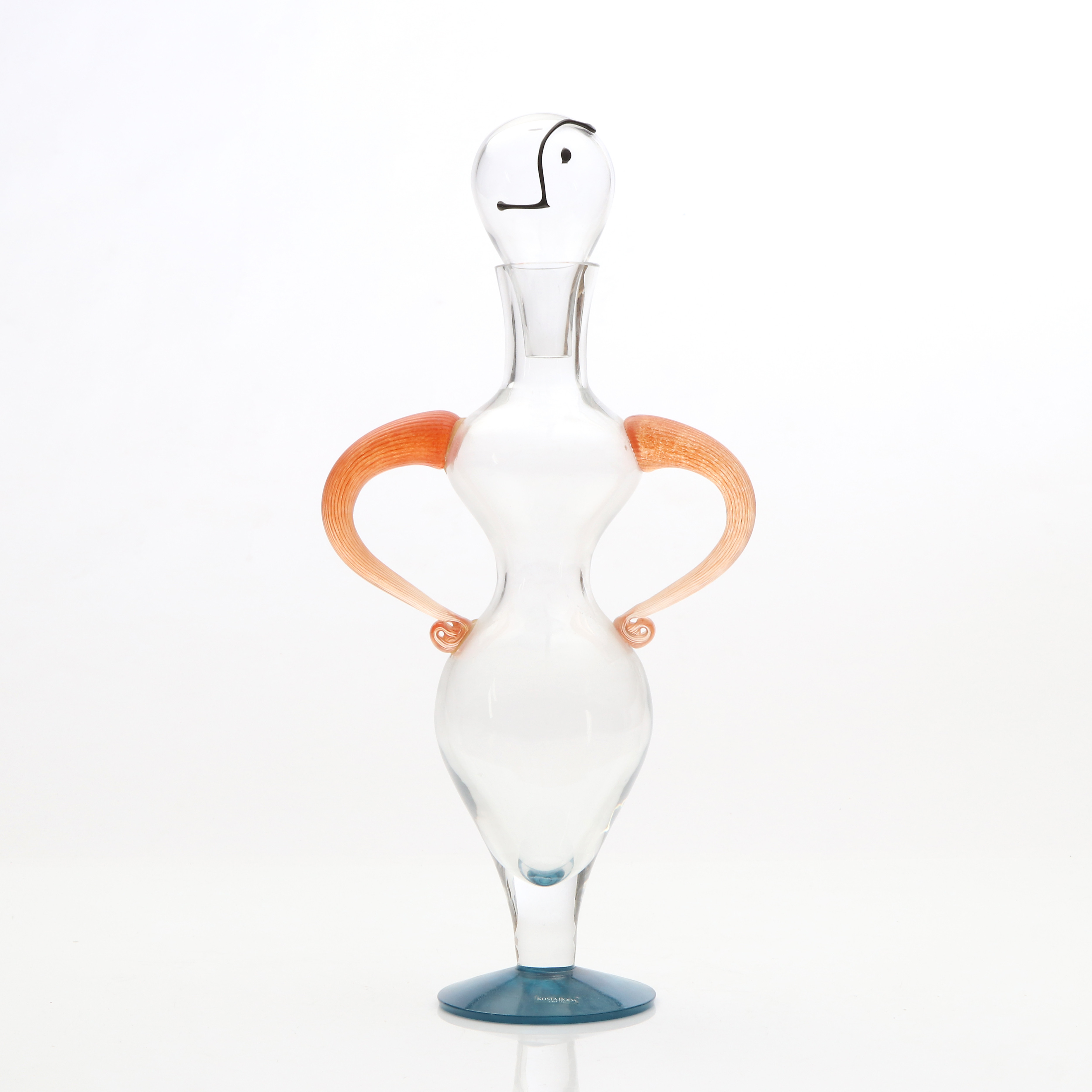 KJELL ENGMAN. KARAFF. Konstglas i form av figur. Kosta Boda. Osignerad, etikettmärkt.