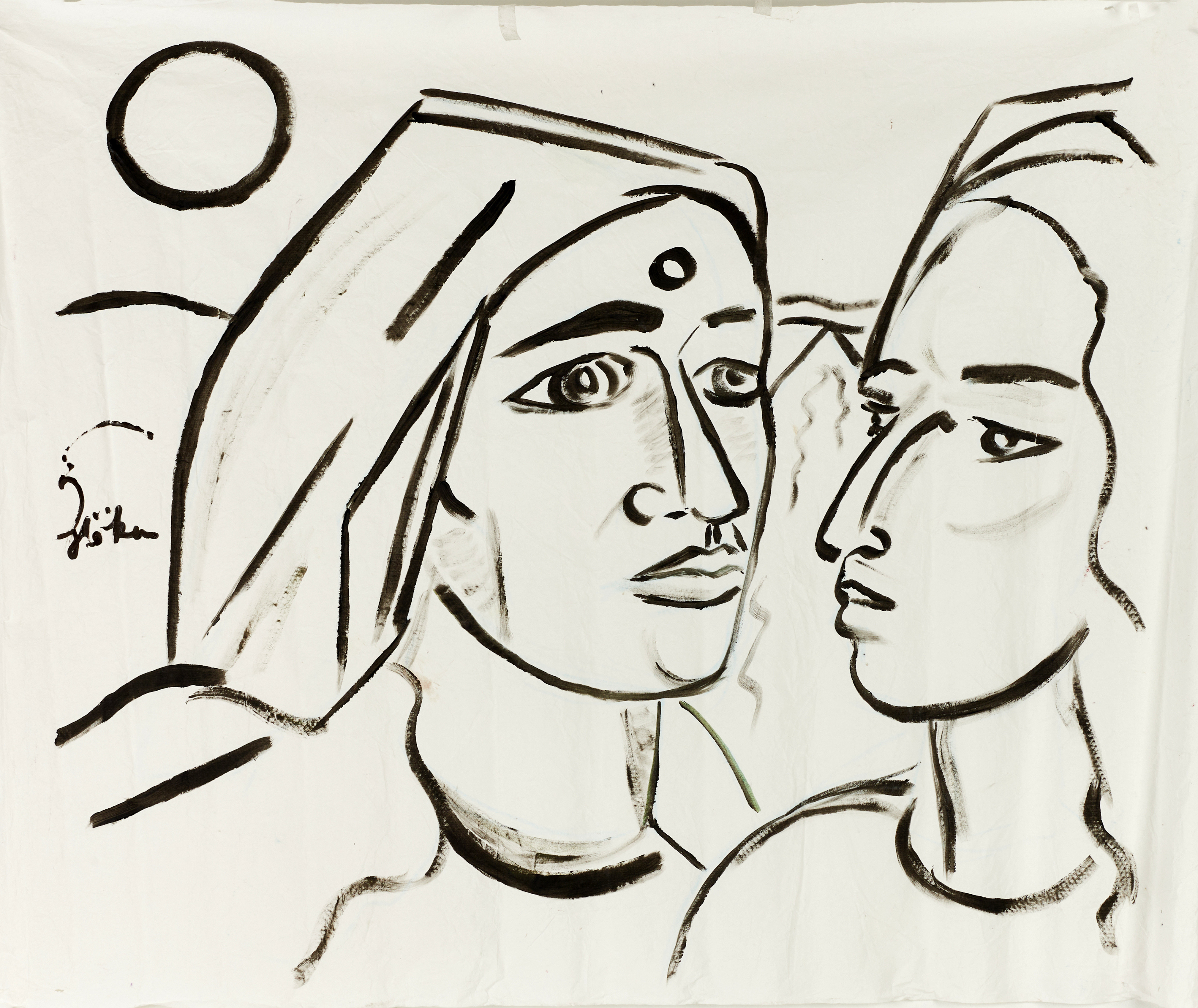 SVEN-ARNE "HÖKEN" HÖKENSTRÖM (Stockholm, 1947-2025). Kompositioner, 3 st, "Jesus", "2 Nuns" resp. "To Picasso", signerade Höken, blandteknik på pappersduk.