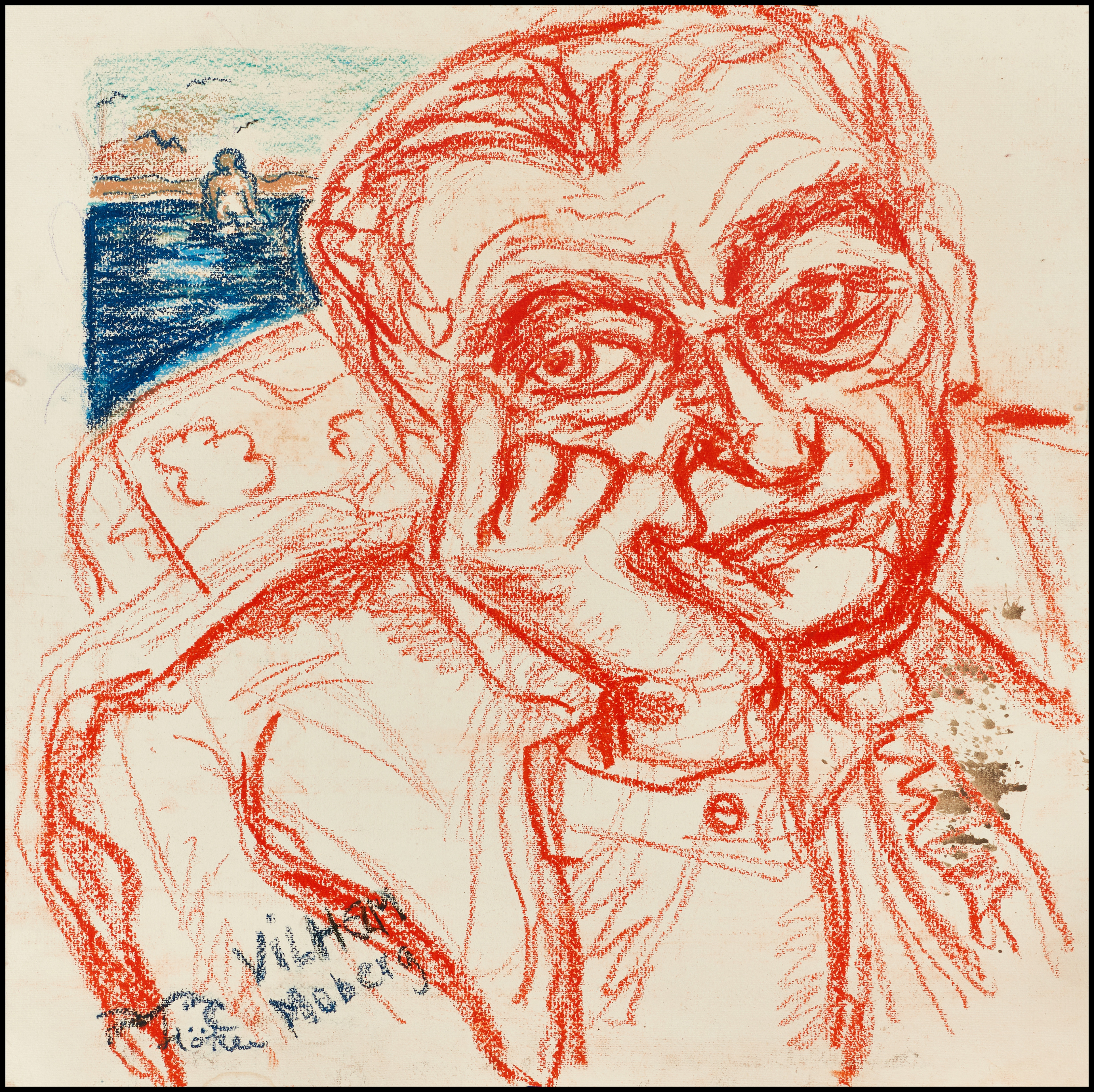 SVEN-ARNE "HÖKEN" HÖKENSTRÖM (Stockholm, 1947-2025). "Vilhelm Moberg", signerad Höken, pastell på tjockt papper.