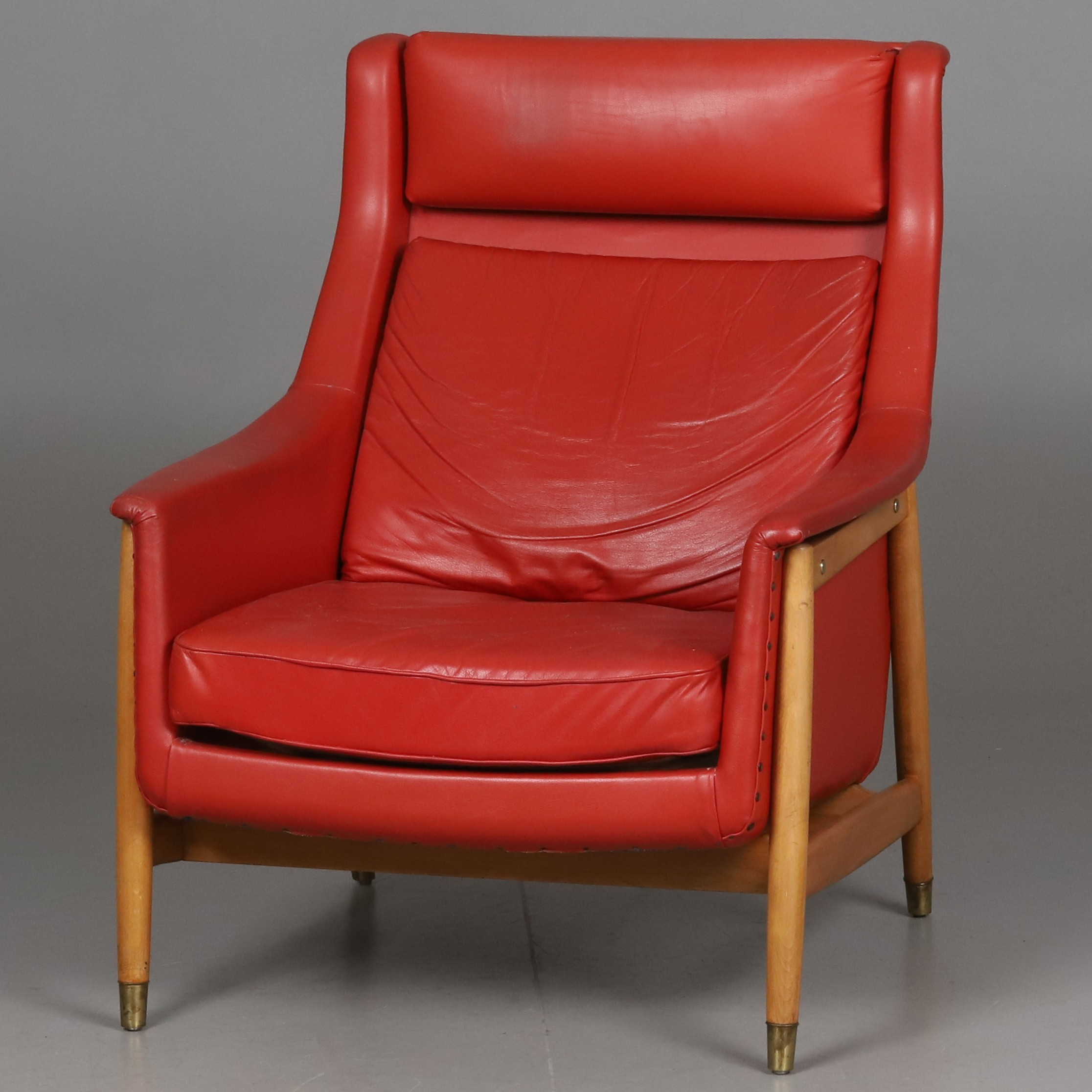 FOLKE OHLSSON. FÅTÖLJ skinn, " Scania" 1960-tal.