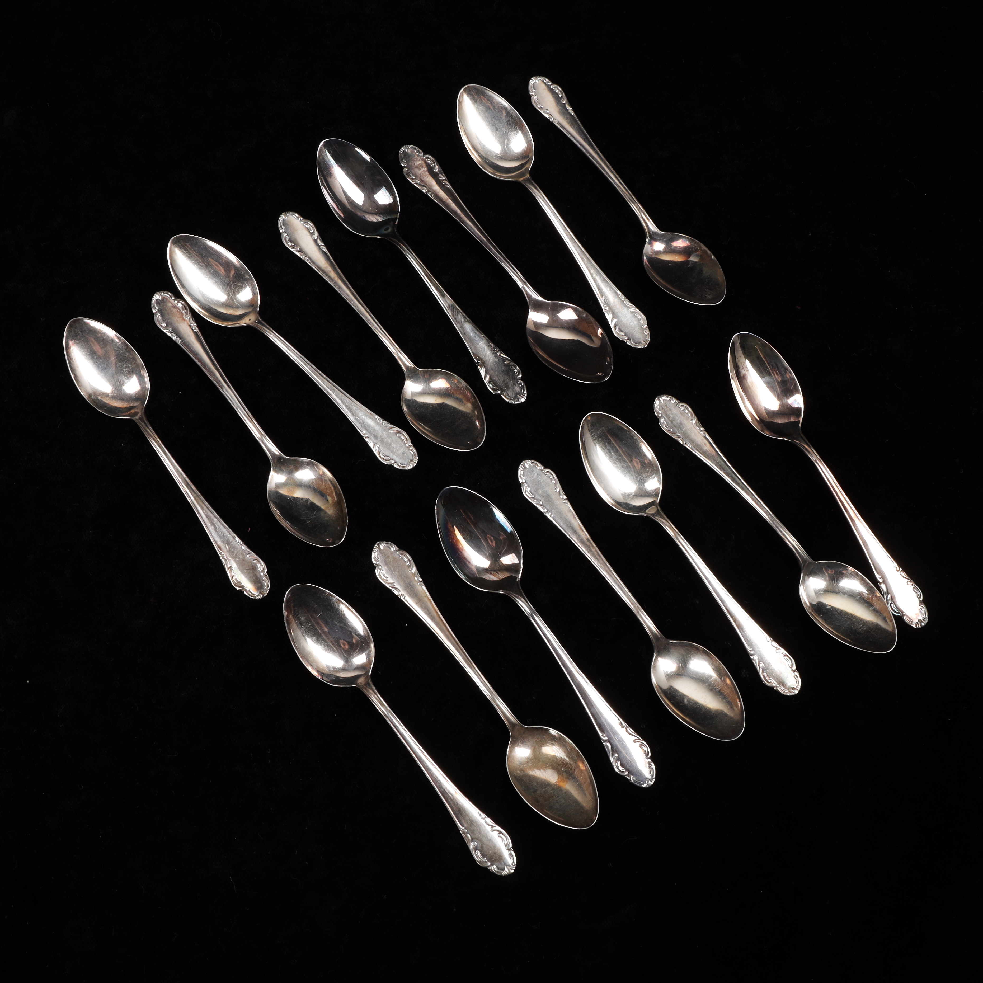 KAFFESKEDAR, 15 st, silver, "Haga", 1950-tal, totalvikt 215 gram.