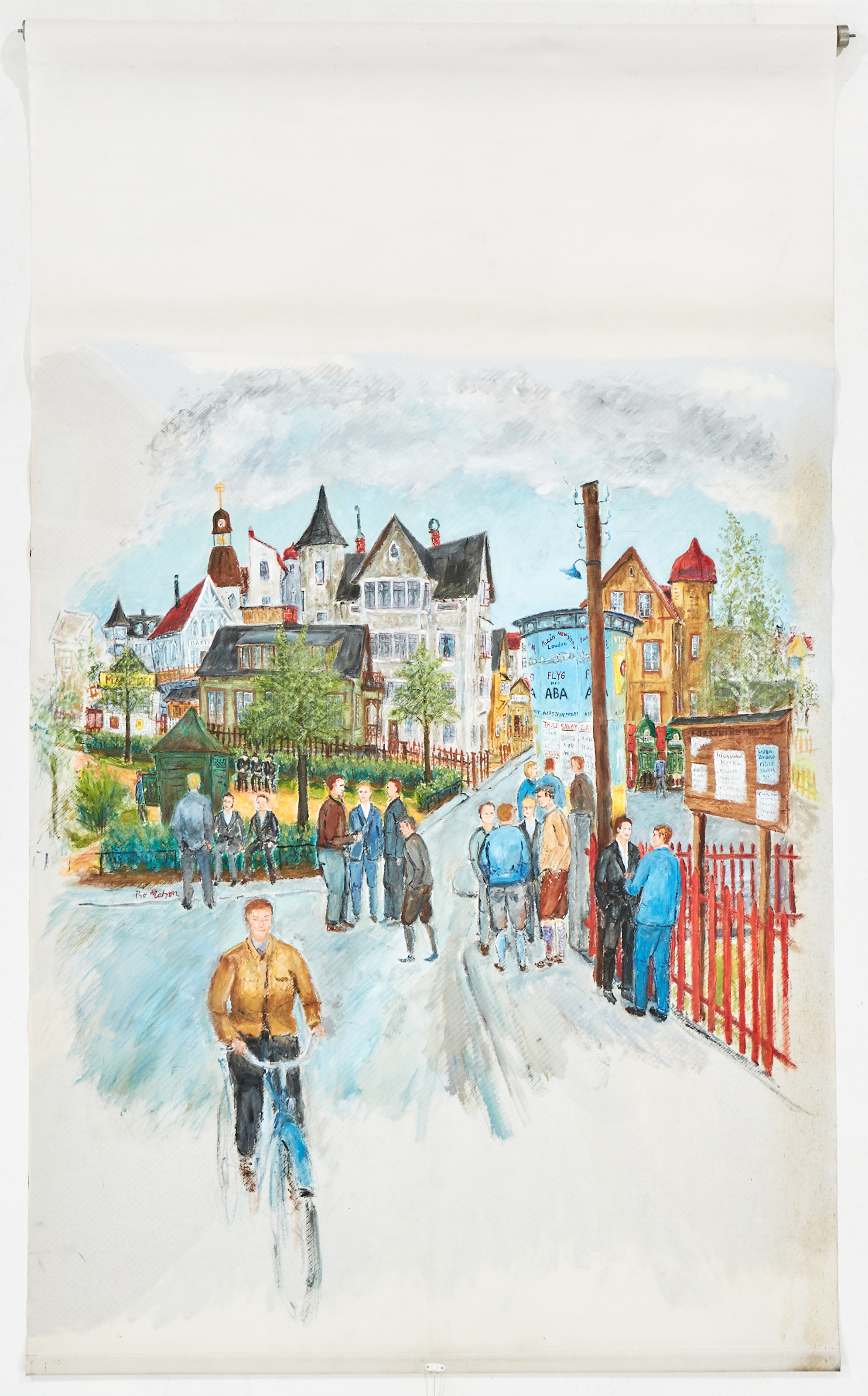 BO MATSON (1934 - 2016). Gatuvyer, olja på rullgardin, dubbelsidig, signerad.