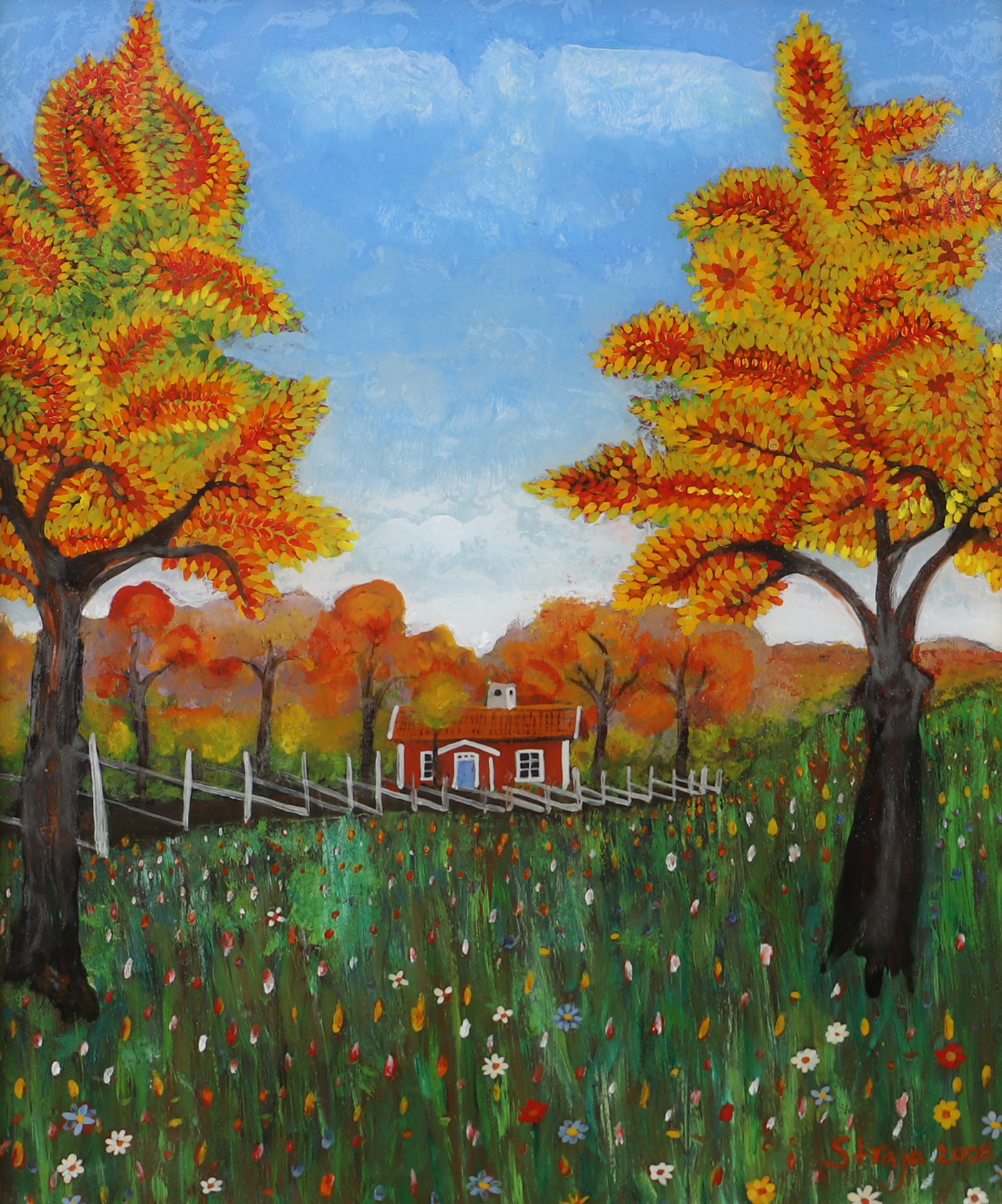 STRAHINJA NOVOVIC. "Mormors torp", glasmålning, signerad Straja 2008.