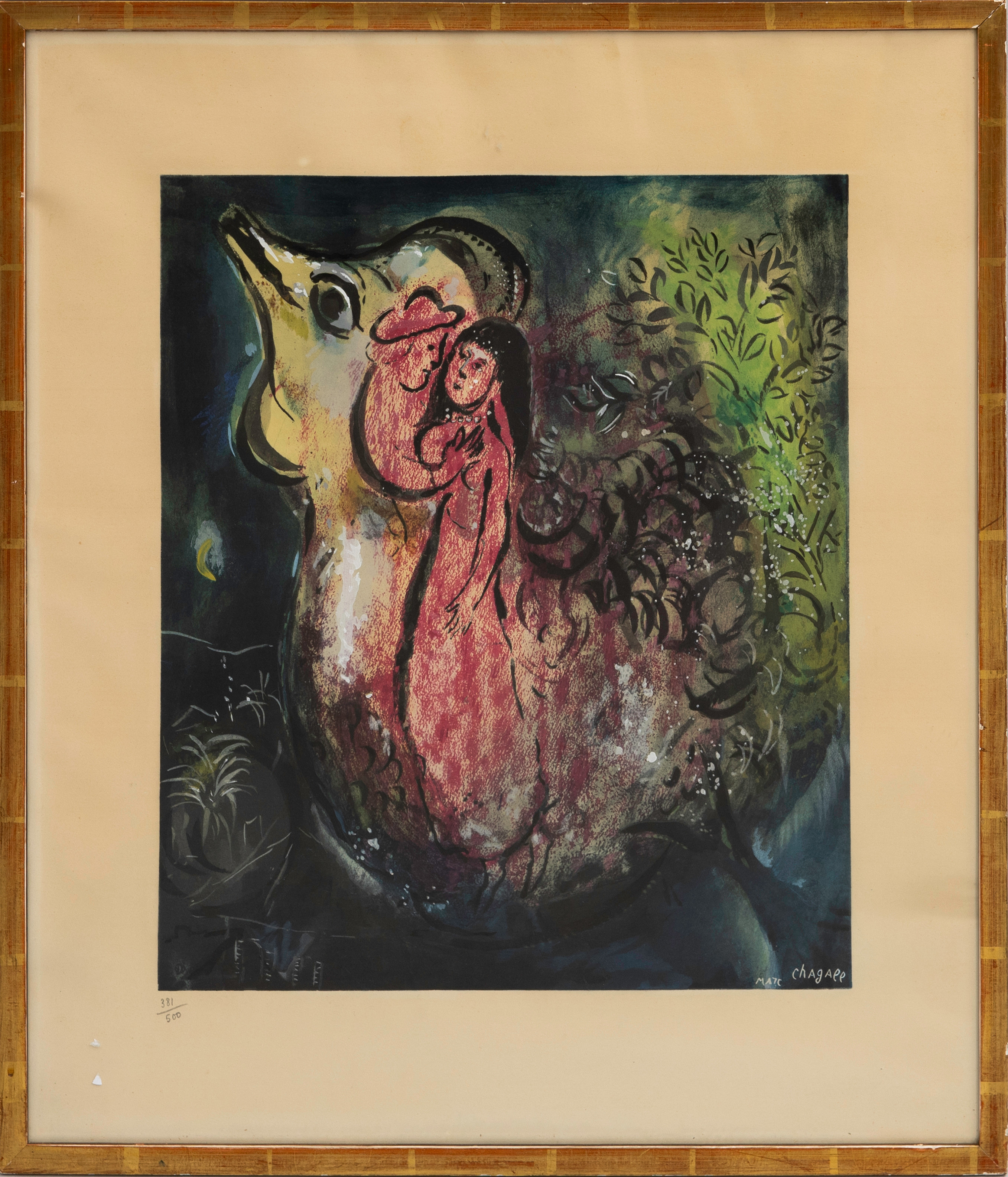 MARC CHAGALL. efter, "Les Amoureux au Coq", tryck, signerad i plåten och nurerad 381/500.