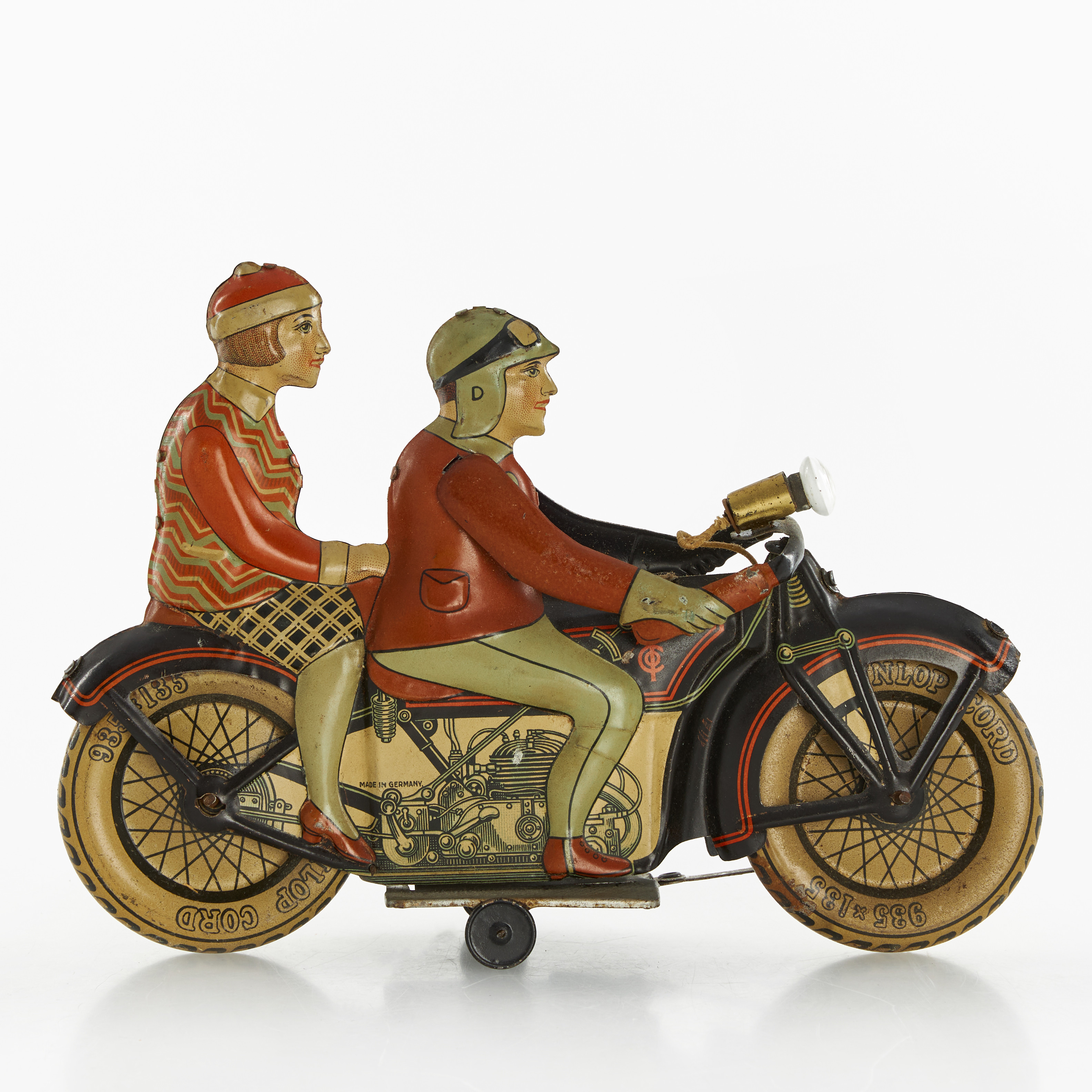 TIPP & CO. Motorcykel med passagerare, Tyskland, 1930-tal, litograferad plåt.