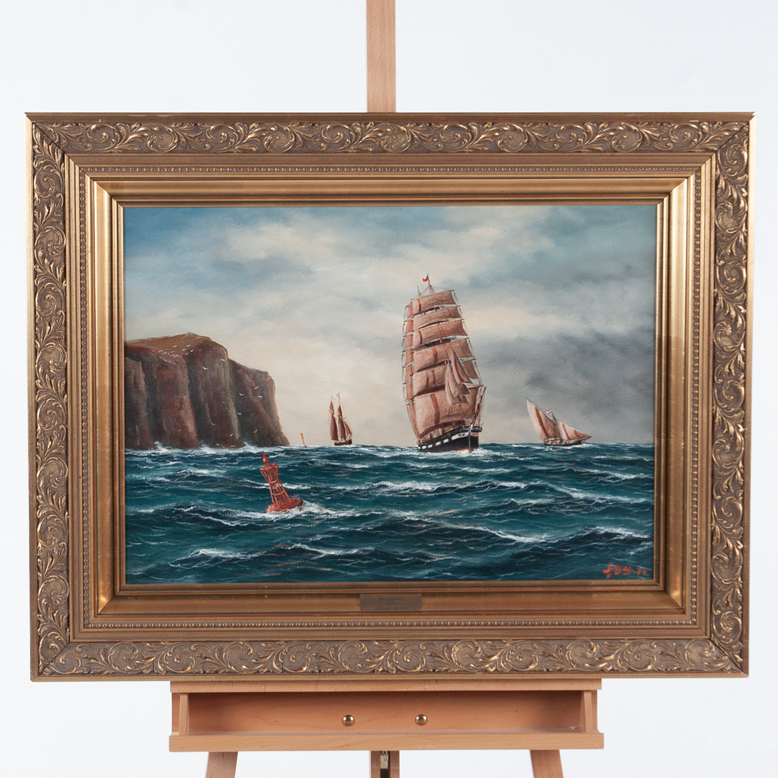 GREGOR (F. 1924). Olja på duk, signerad Gregor -74. Föreställande klipperskeppet Hesperius (1873).