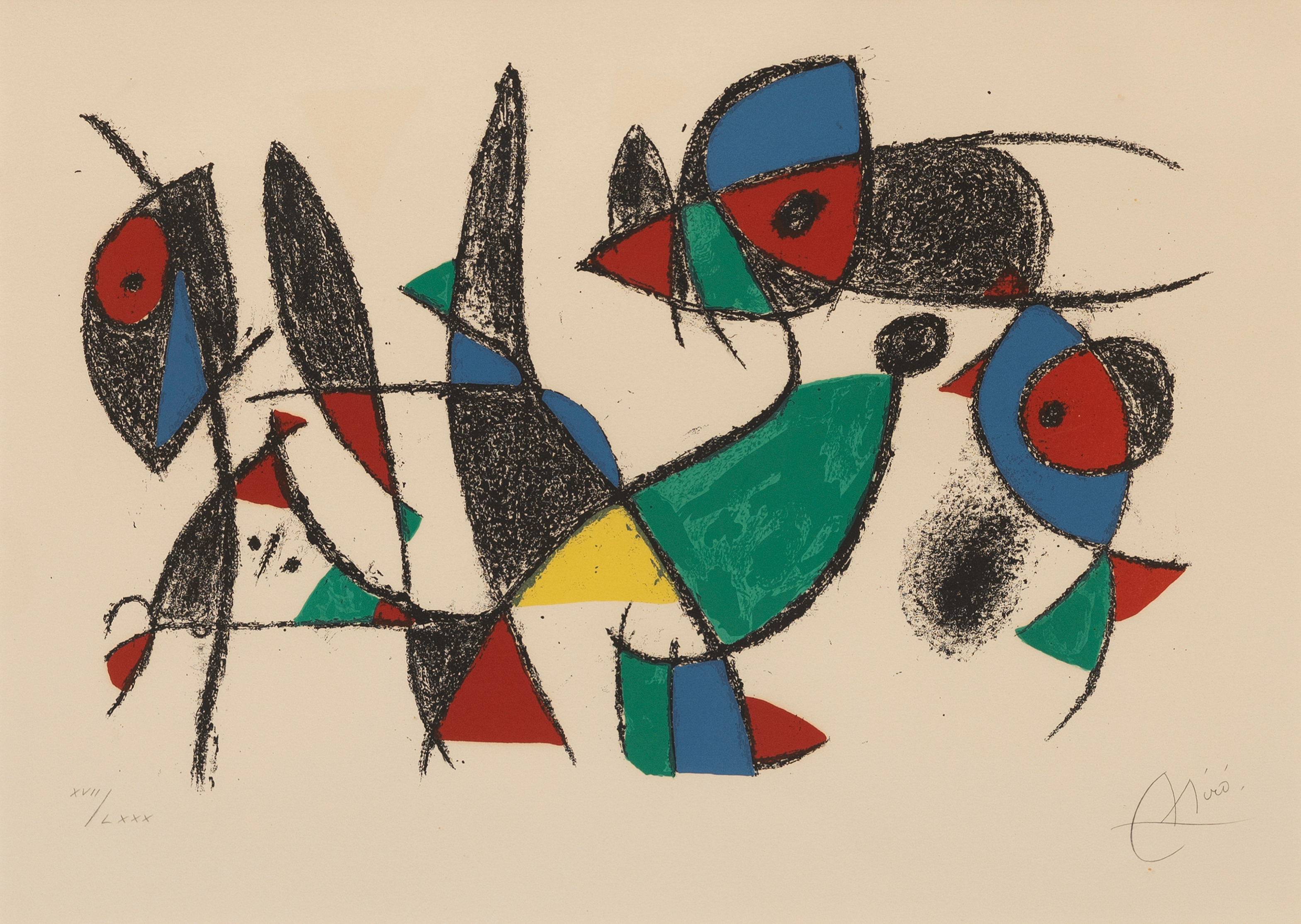 JOAN MIRÓ. Komposition, färglitografi, signerad och numrerad XVII/LXXX.