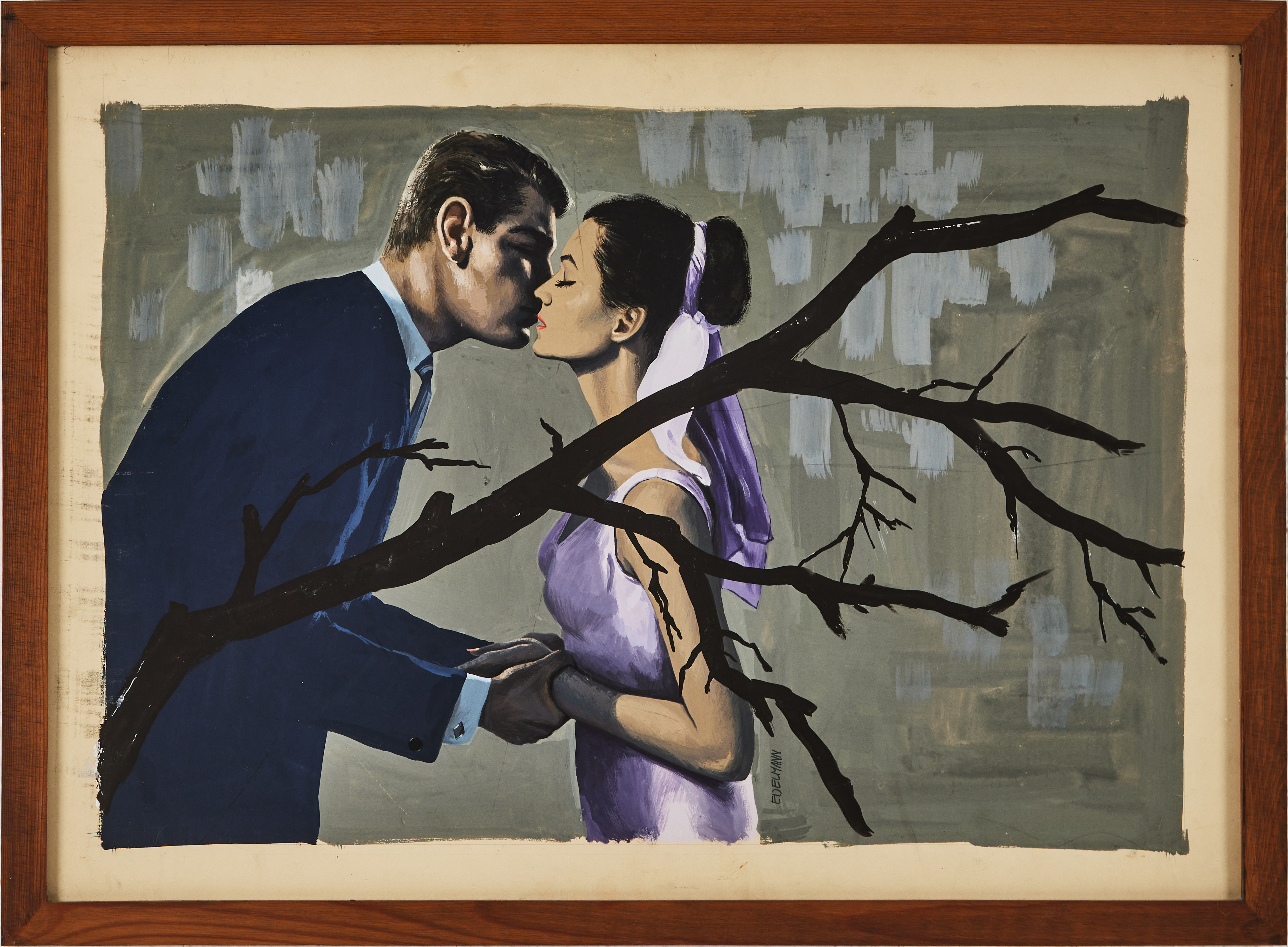 YRJÖ EDELMANN. Kyssen, gouache på papper, signerad.