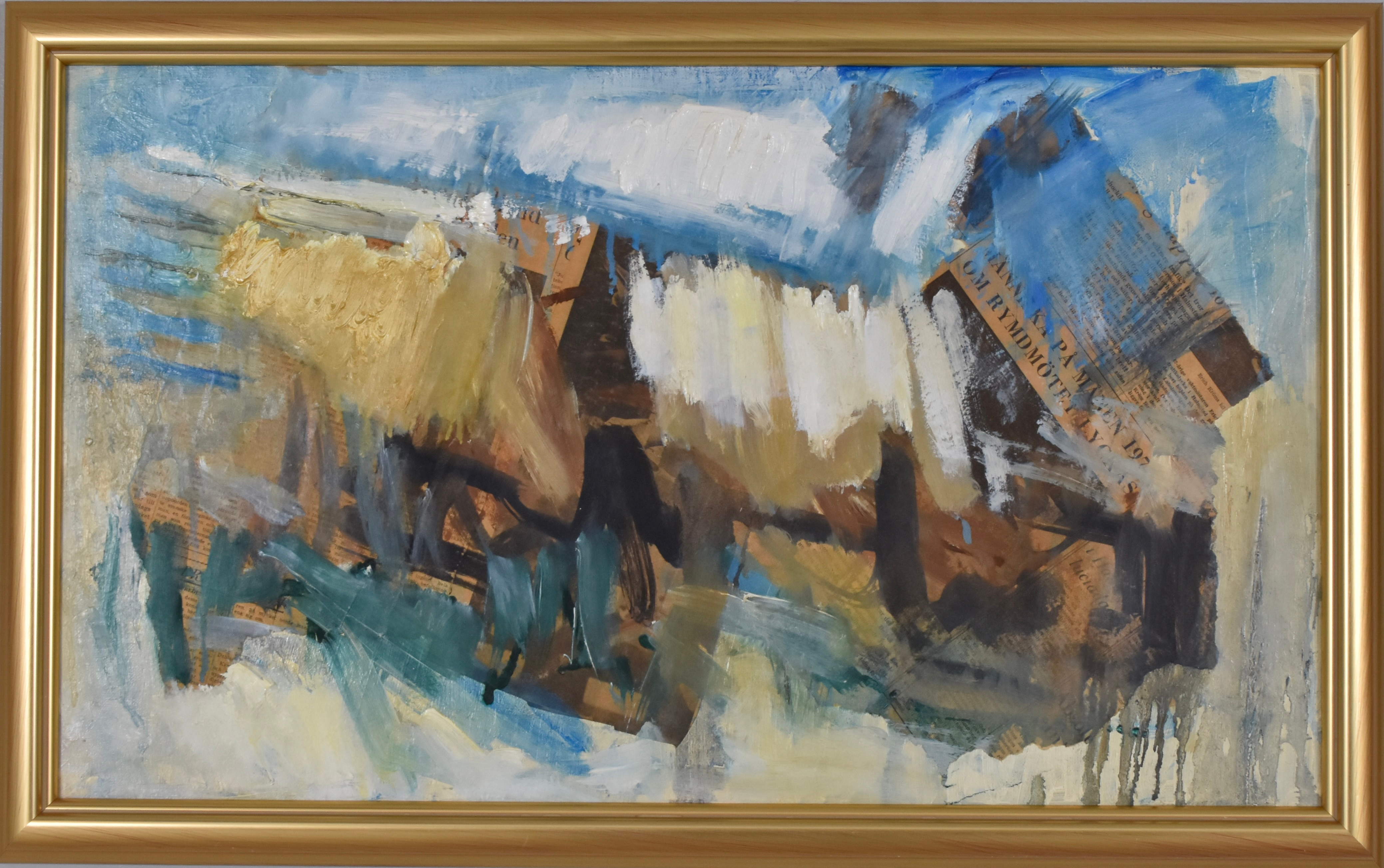 OIDENTIFIERAD KONSTNÄR. Oljemålning med collage på pannå.