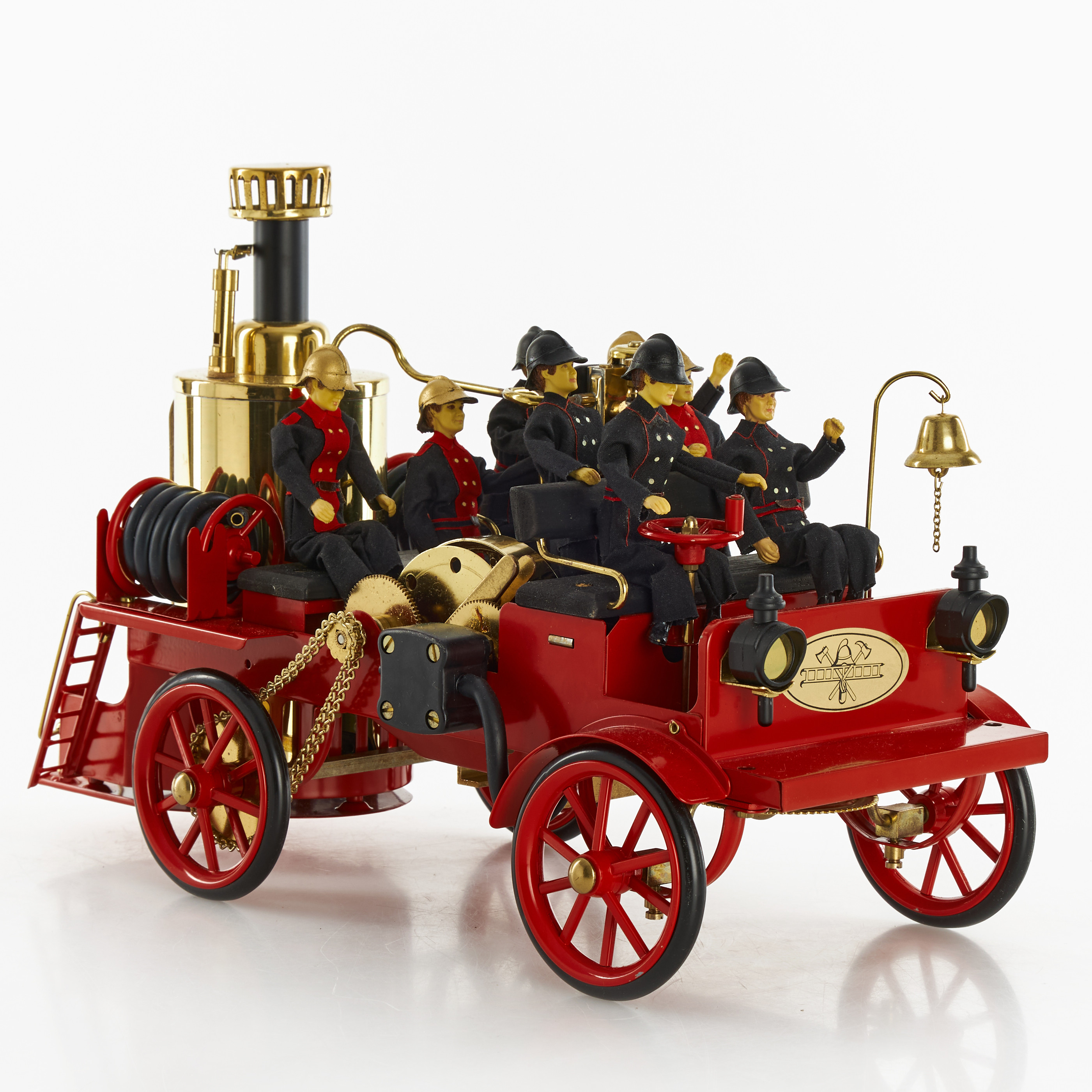 WILESCO ÅNGMASKIN. Brandbil, modell D305, 1900-talets andra hälft, rödlackerad plåt med mässingsdetaljer.