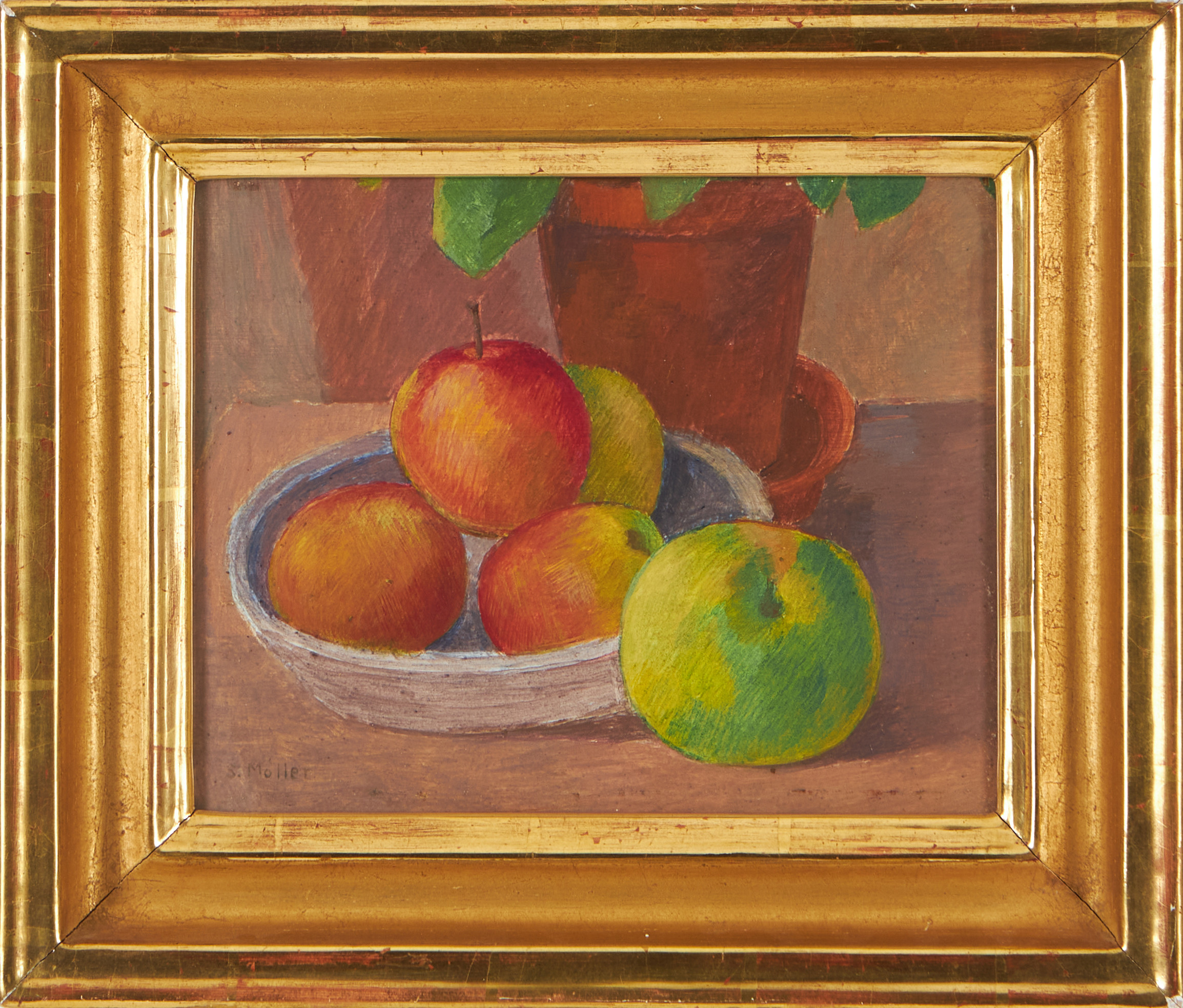 SIGURD MÖLLER. Äpplen, gouache, signerad S Möller.