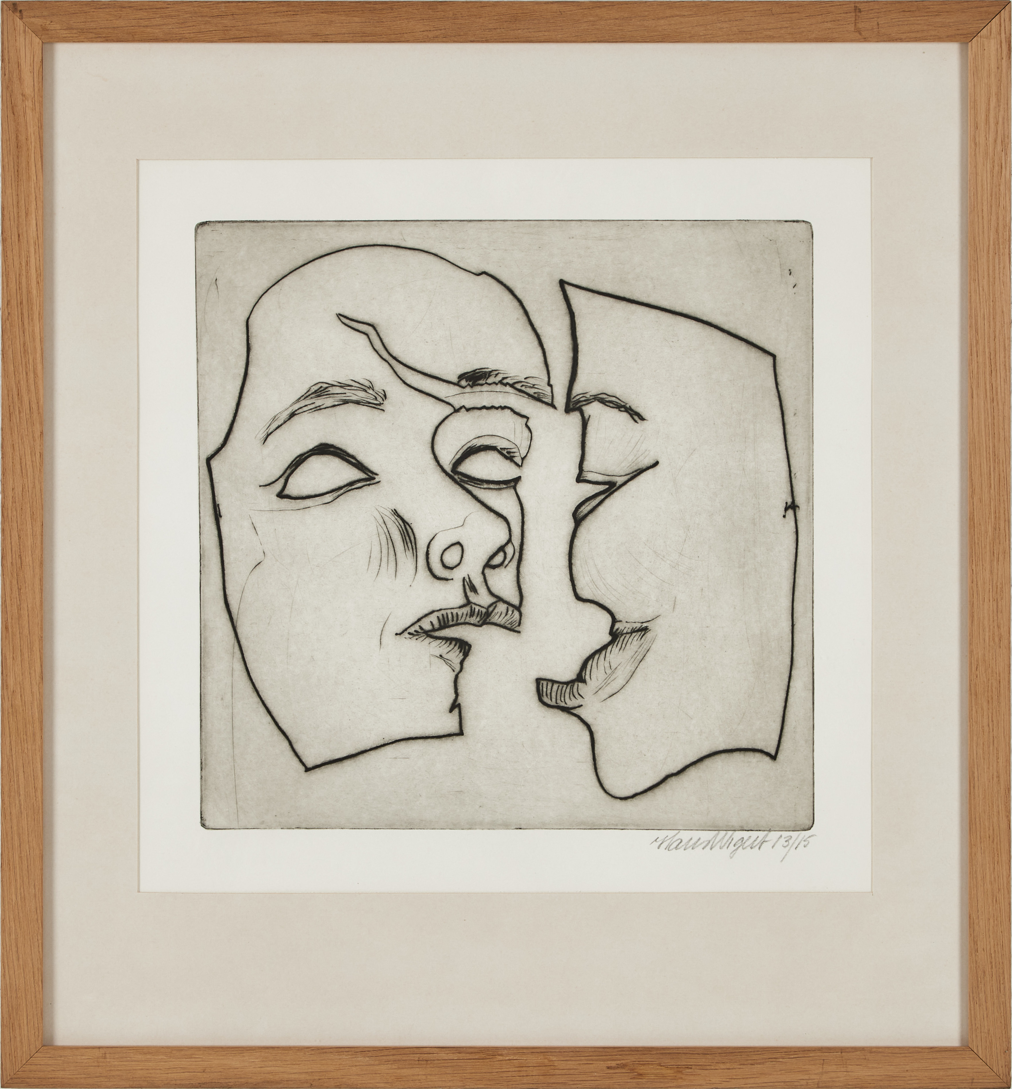 HANS WIGERT. "Kyssen", signerad och numrerad, 13/15, torrnål.