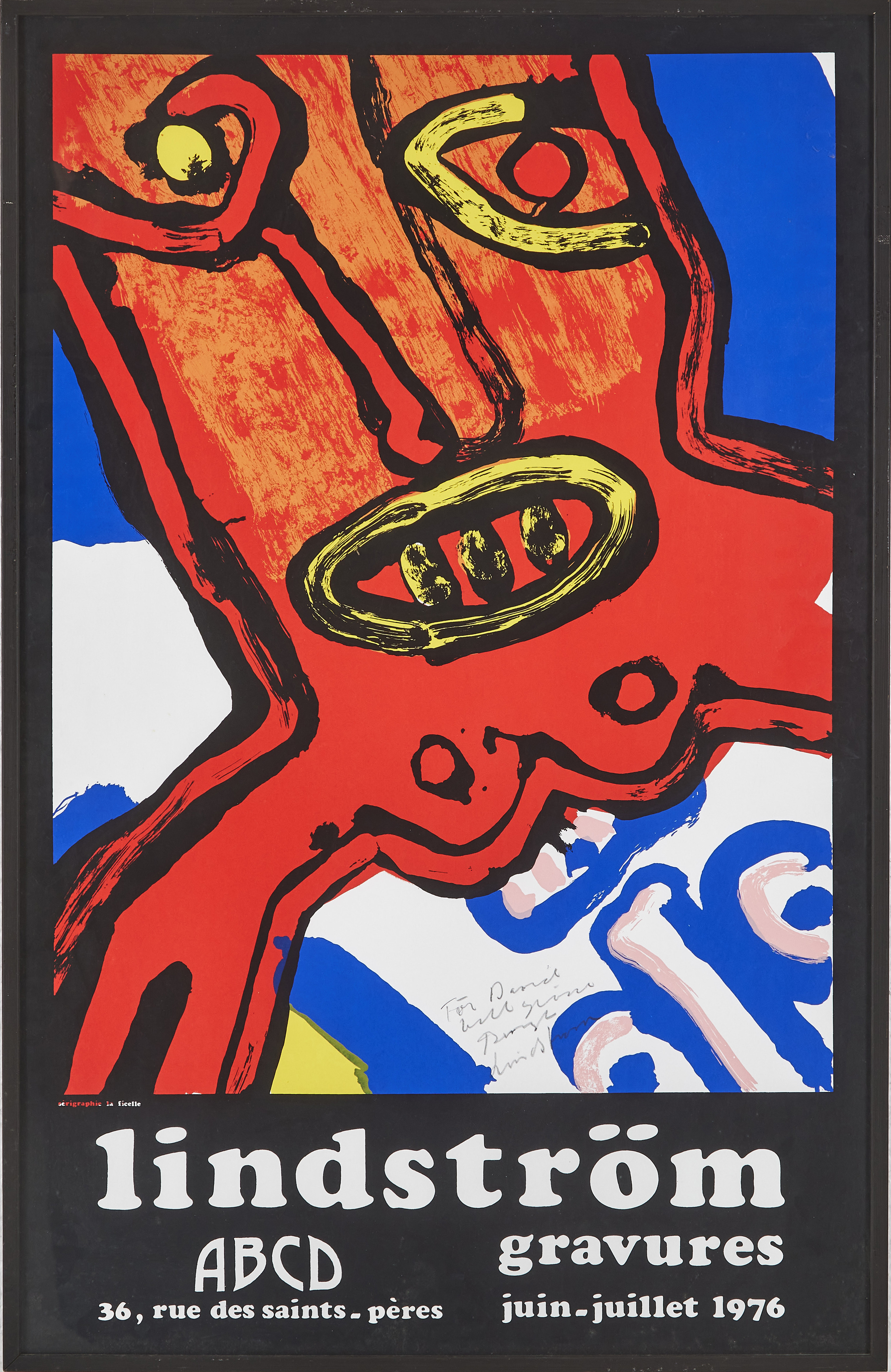 BENGT LINDSTRÖM. ABCD, 36 rue des saints-pères, utställningsaffisch, med dedikation.