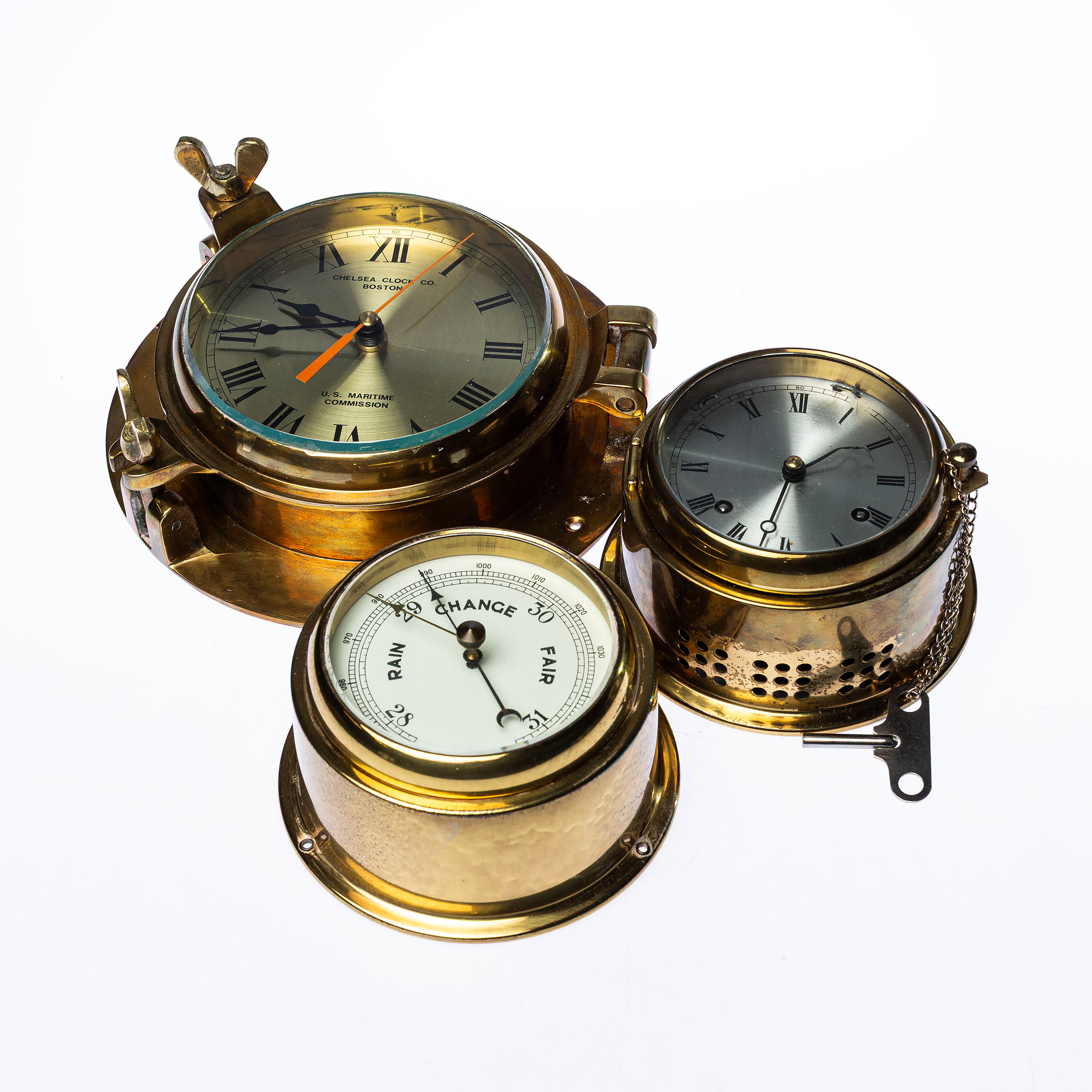 NAUTICA, 3 delar bl.a skeppsur, mässing.