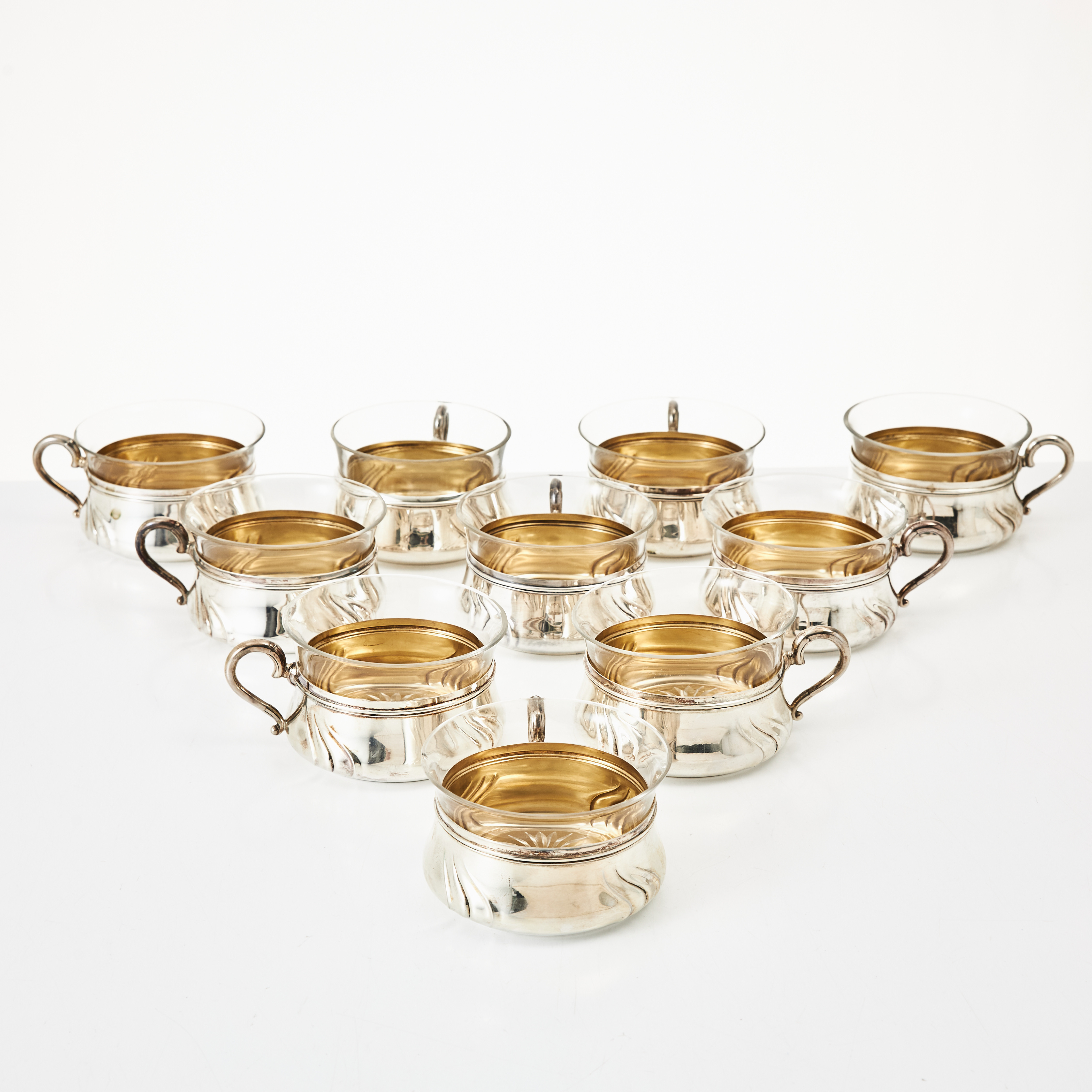 TEMUGGAR, 12 st., silver med glasinsattser, 1900-tal, Tyskland.