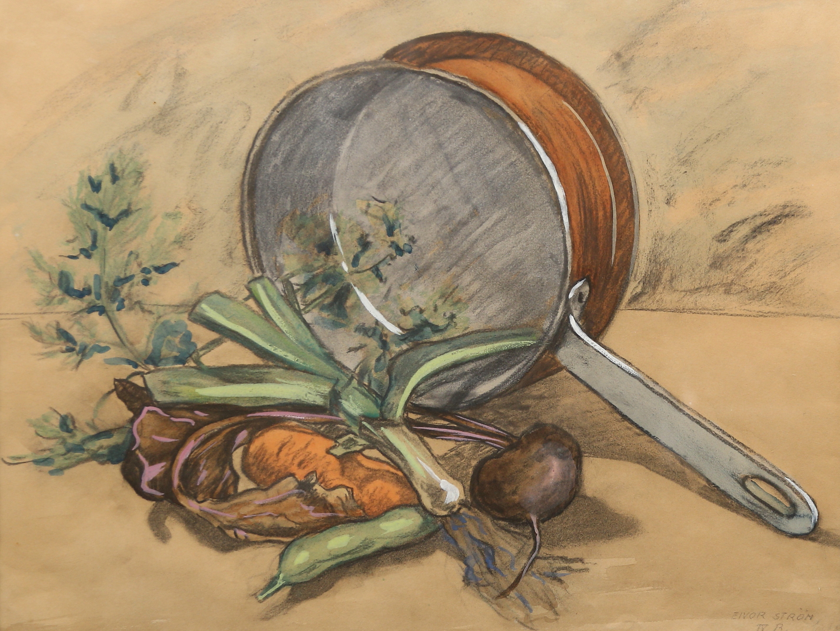 OIDENTIFIERAD KONSTNÄR. Pastell på papper, stilleben, signerad Eivor Ström IV B.