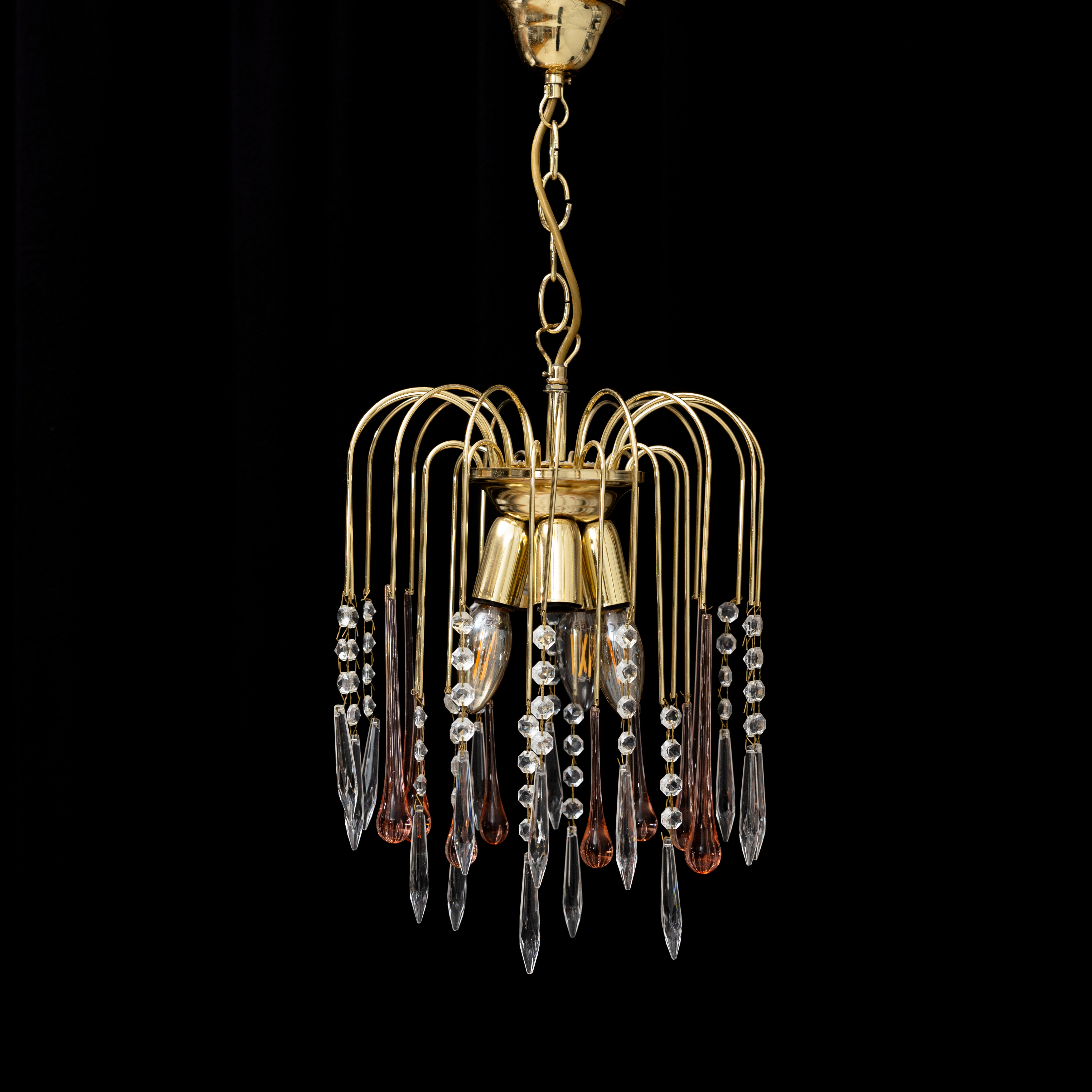 TAKLAMPA, för 5 ljuspunkter, Murano, gulmetall, 1900-talets slut.