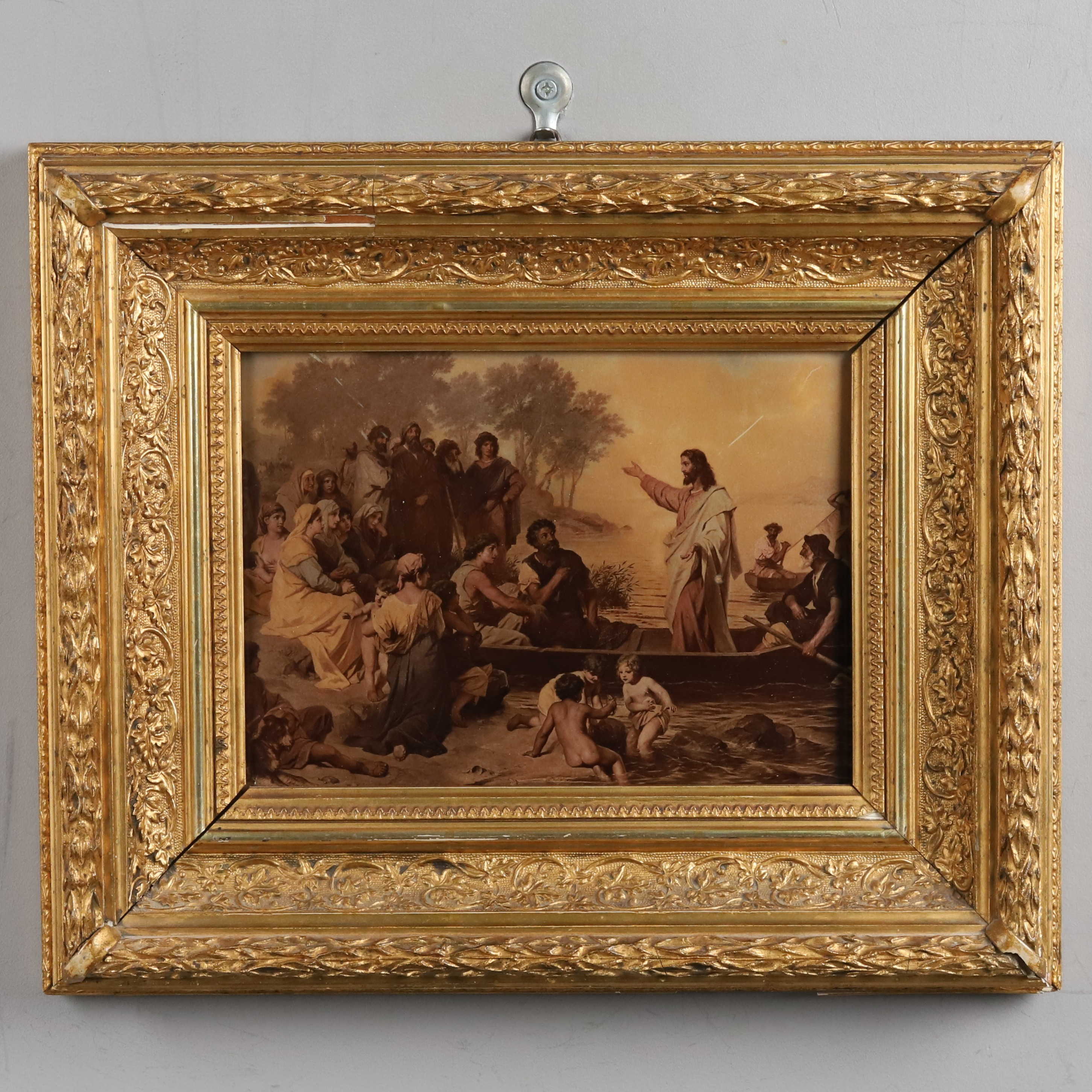 TAVLA, tryck, förgylld, pastellage-ornament.