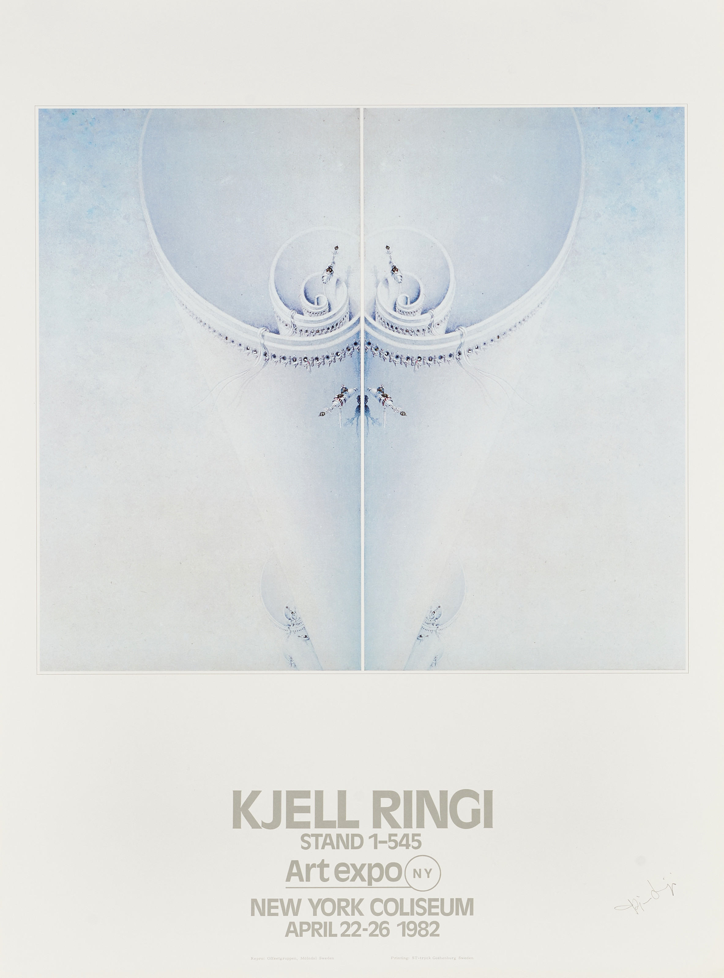 KJELL RINGI (1939-2010). Utställningsaffischer, 2 st, "Art Expo New York Coliseum 1982", bär signatur, offset, ST-Tryck, Göteborg.