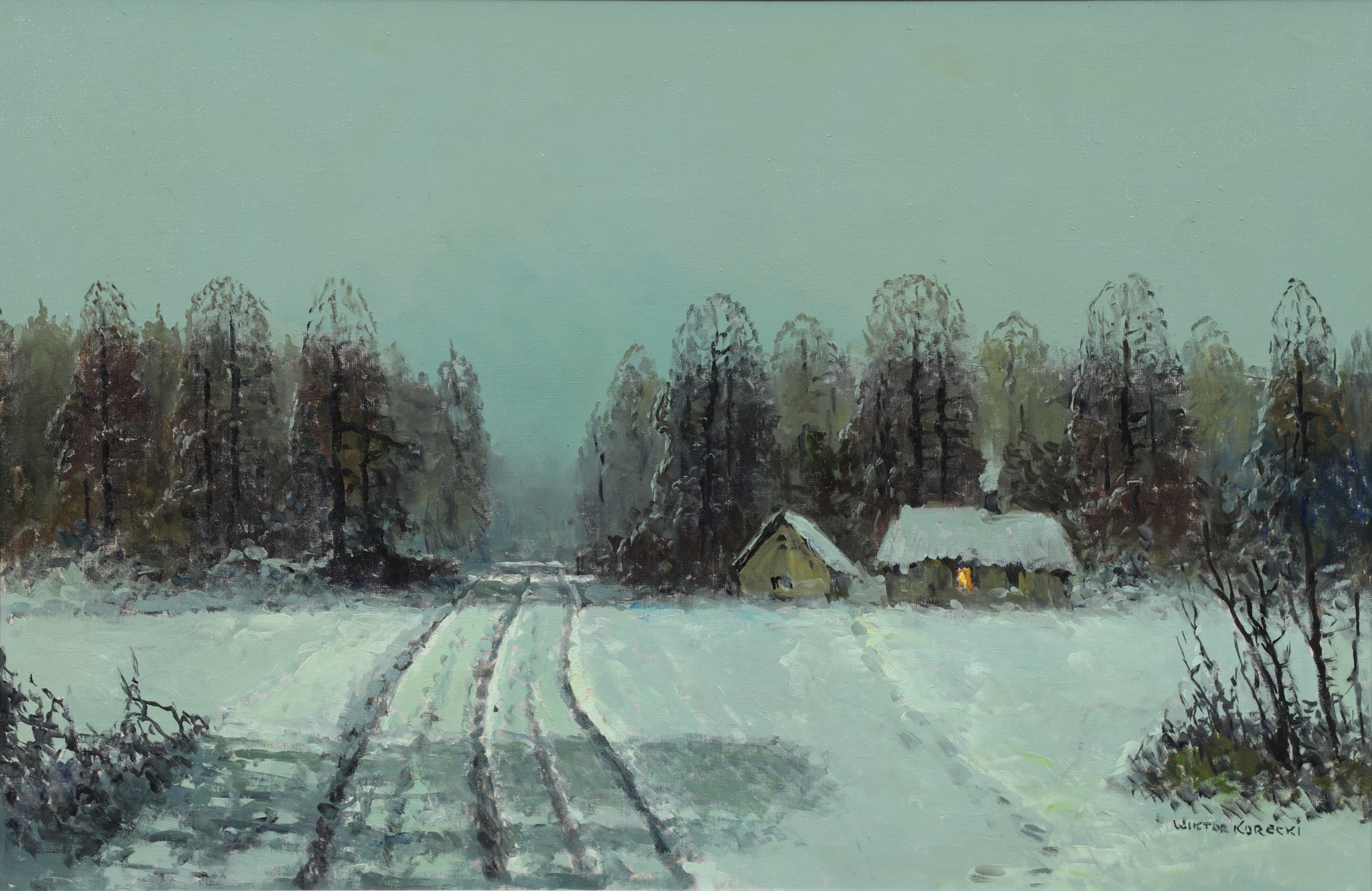 WIKTOR KORECKI. Landsväg, olja på duk, signerad.