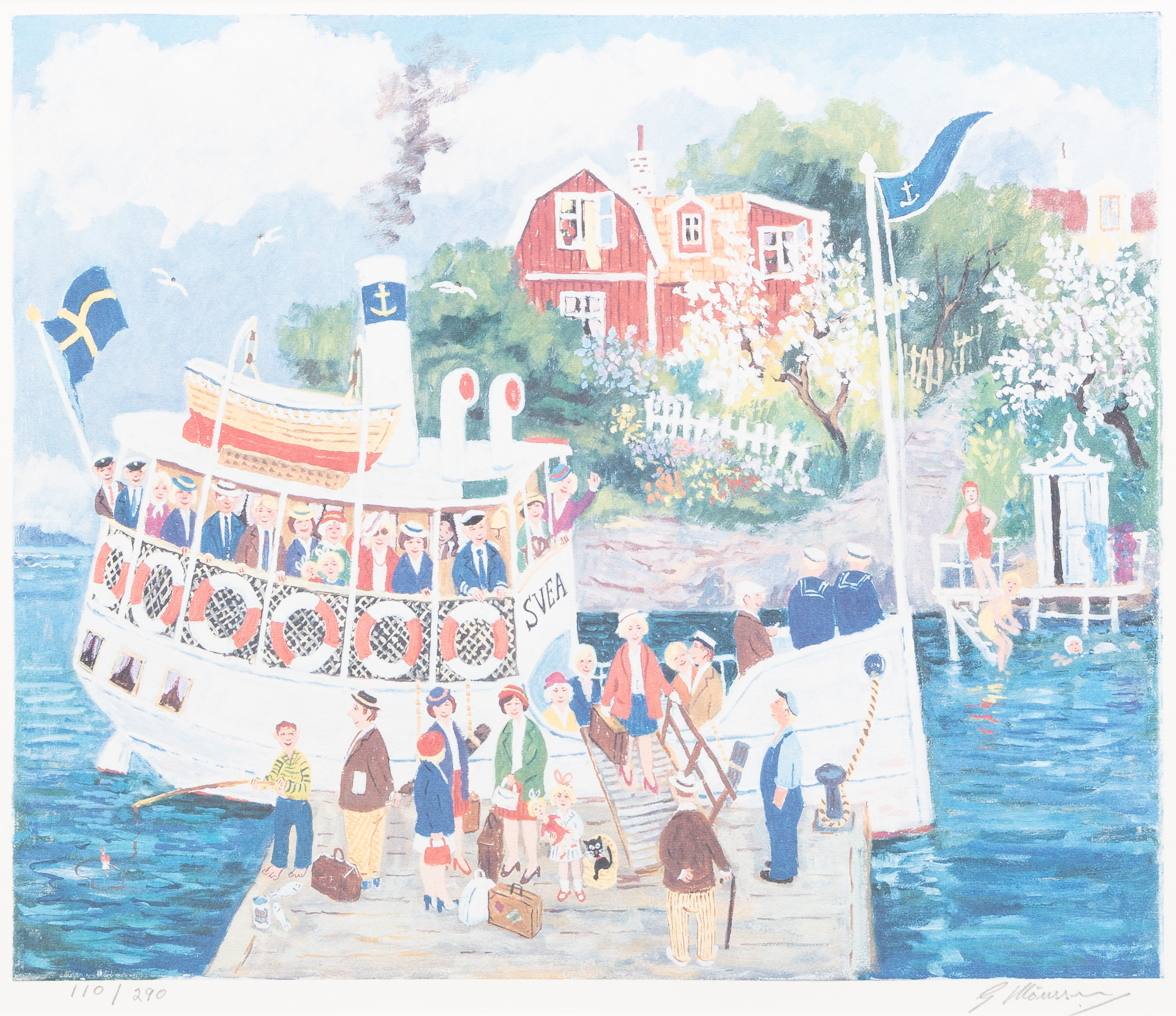 GÖSTA MÅNSSON. Skärgårdsmotiv, färglitografi, nr 110/290, signerad.