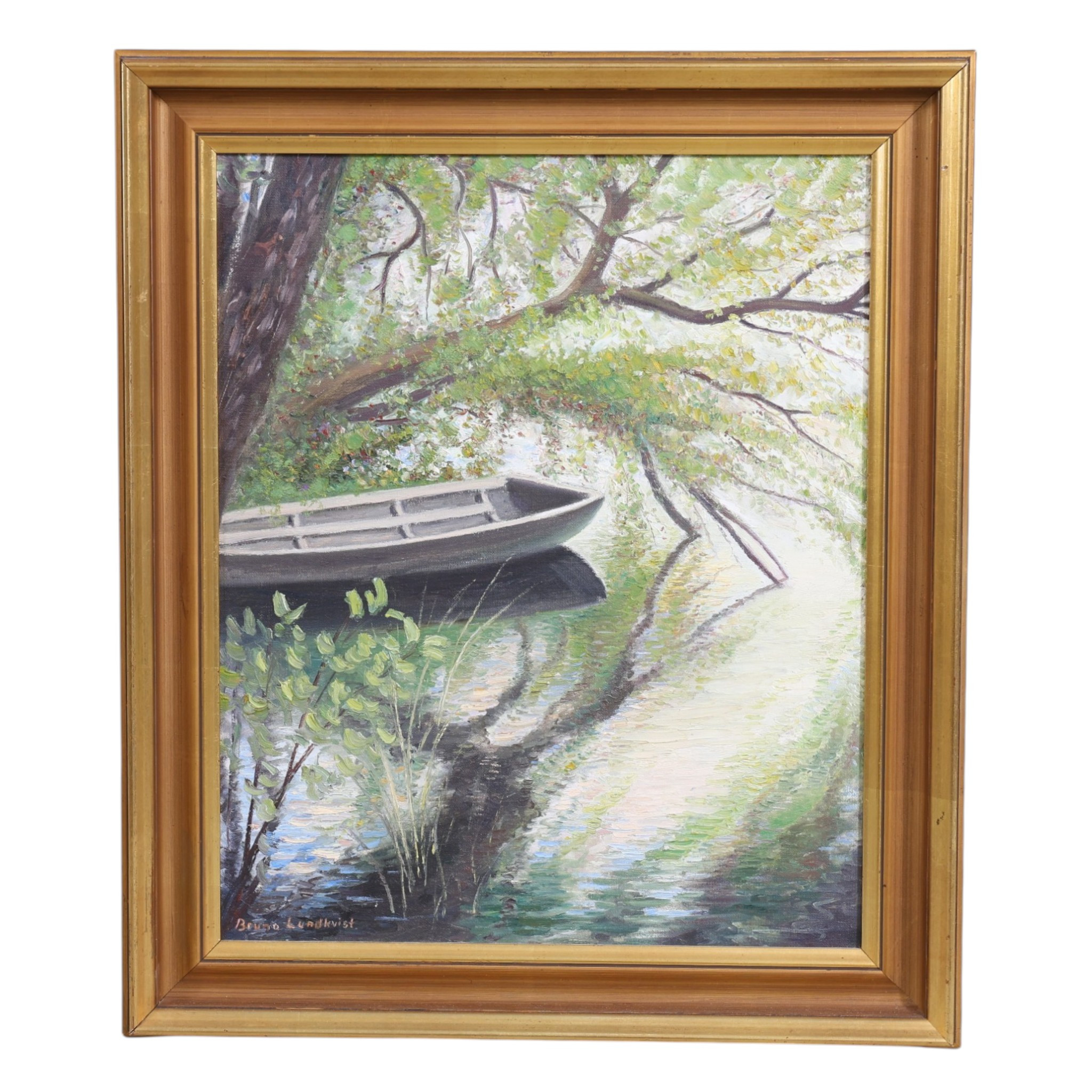 BRUNO LUNDKVIST. Eka i sjölandskap, olja på duk, signerad.