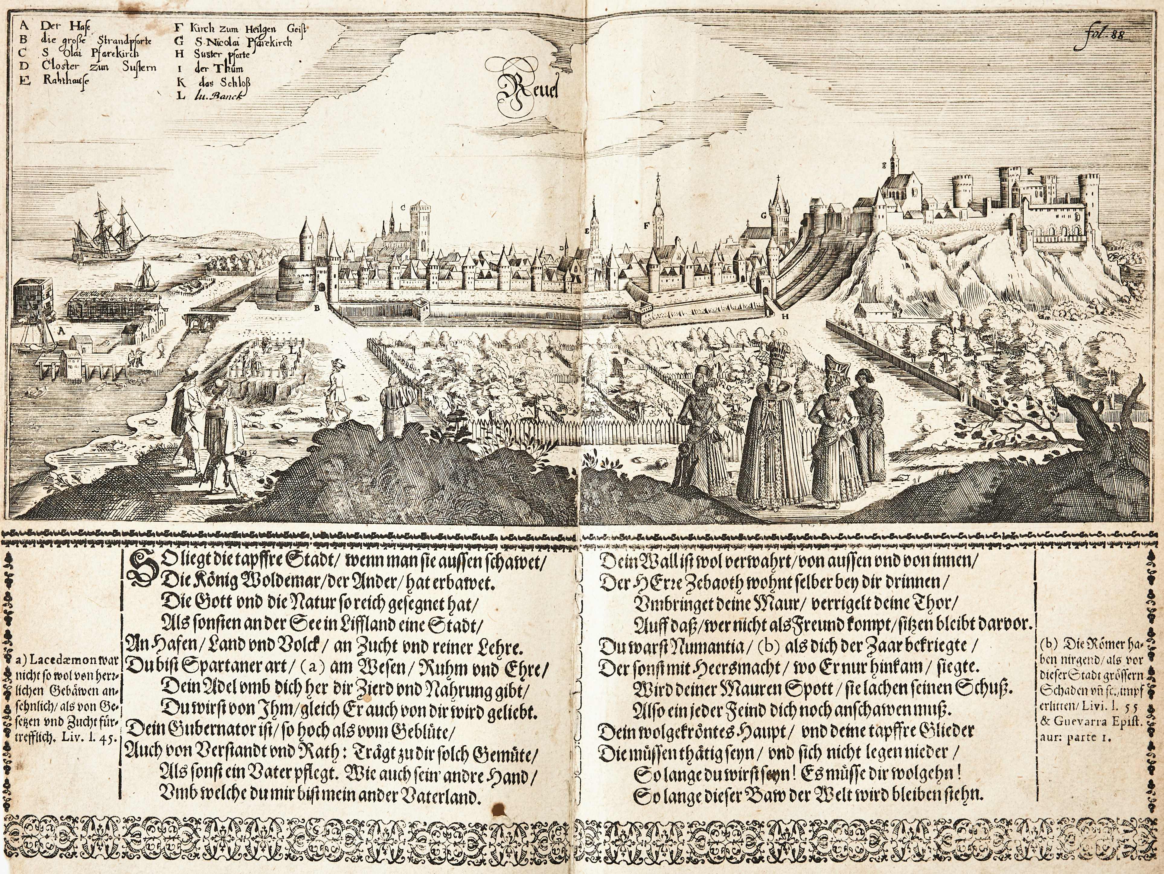 MAP OF TALLIN -REVAL, FROM OLEARIUS'S TRAVELS, ca 1660.