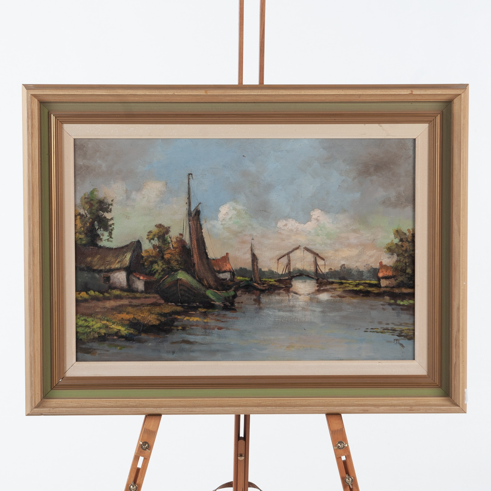 OIDENTIFIERAD KONSTNÄR. Olja på duk flamländskt kanalmotiv.