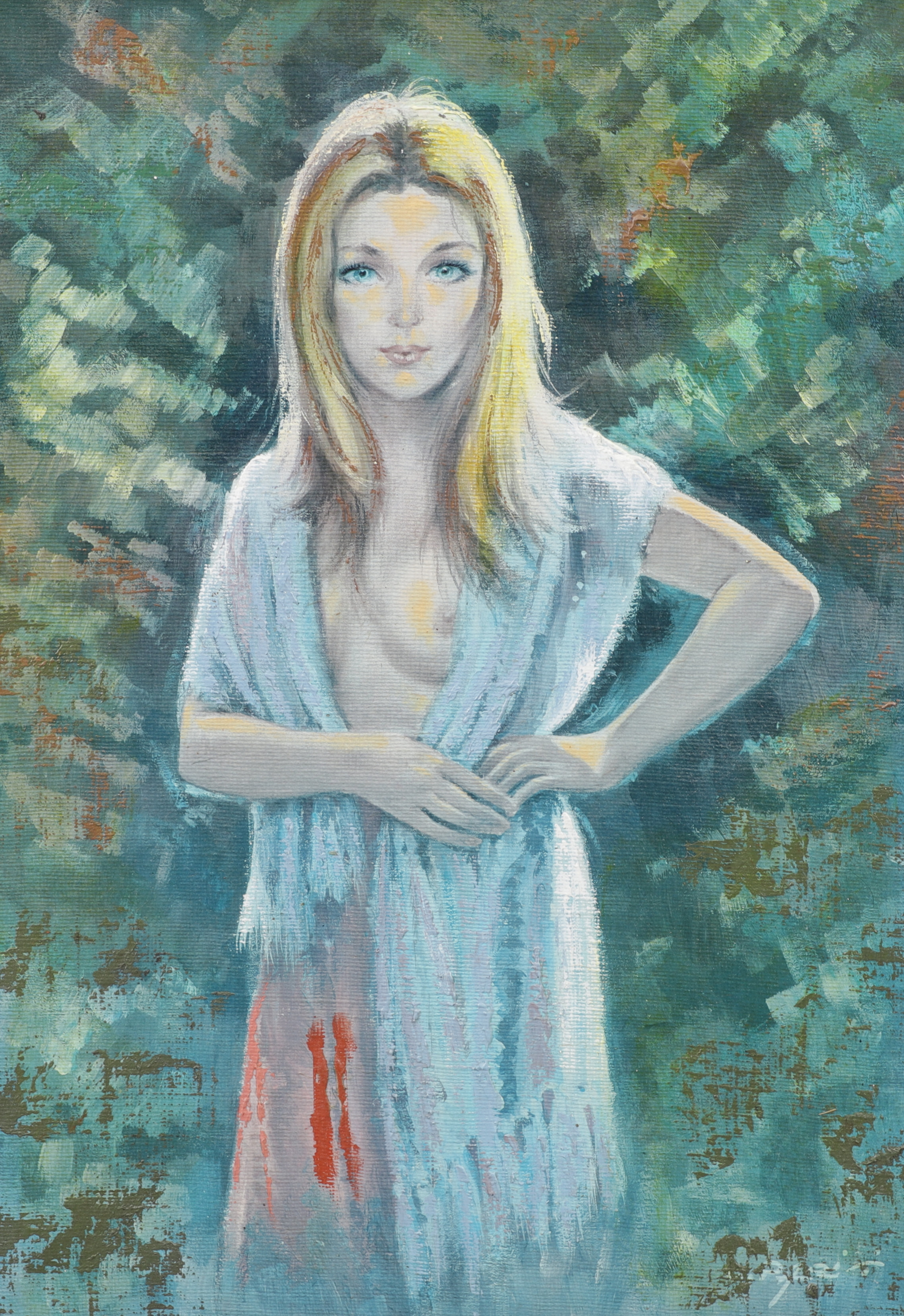 OKÄND KONSTNÄR. Kvinnoporträtt, blandteknik, osignerad.